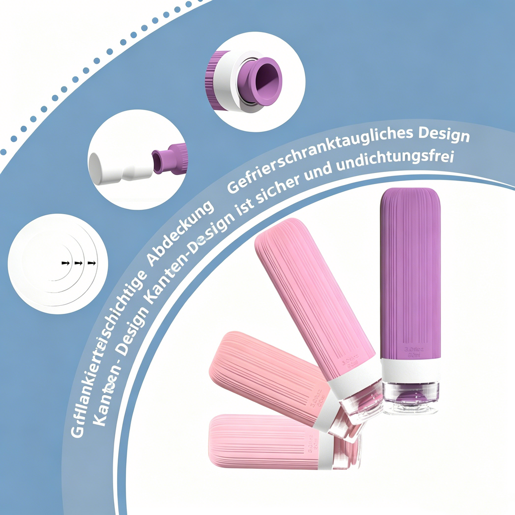 Auslaufsicheres Reiseflaschen Set aus Silikon: 4-in-1 Kosmetikbehälter für Shampoo & Duschgel