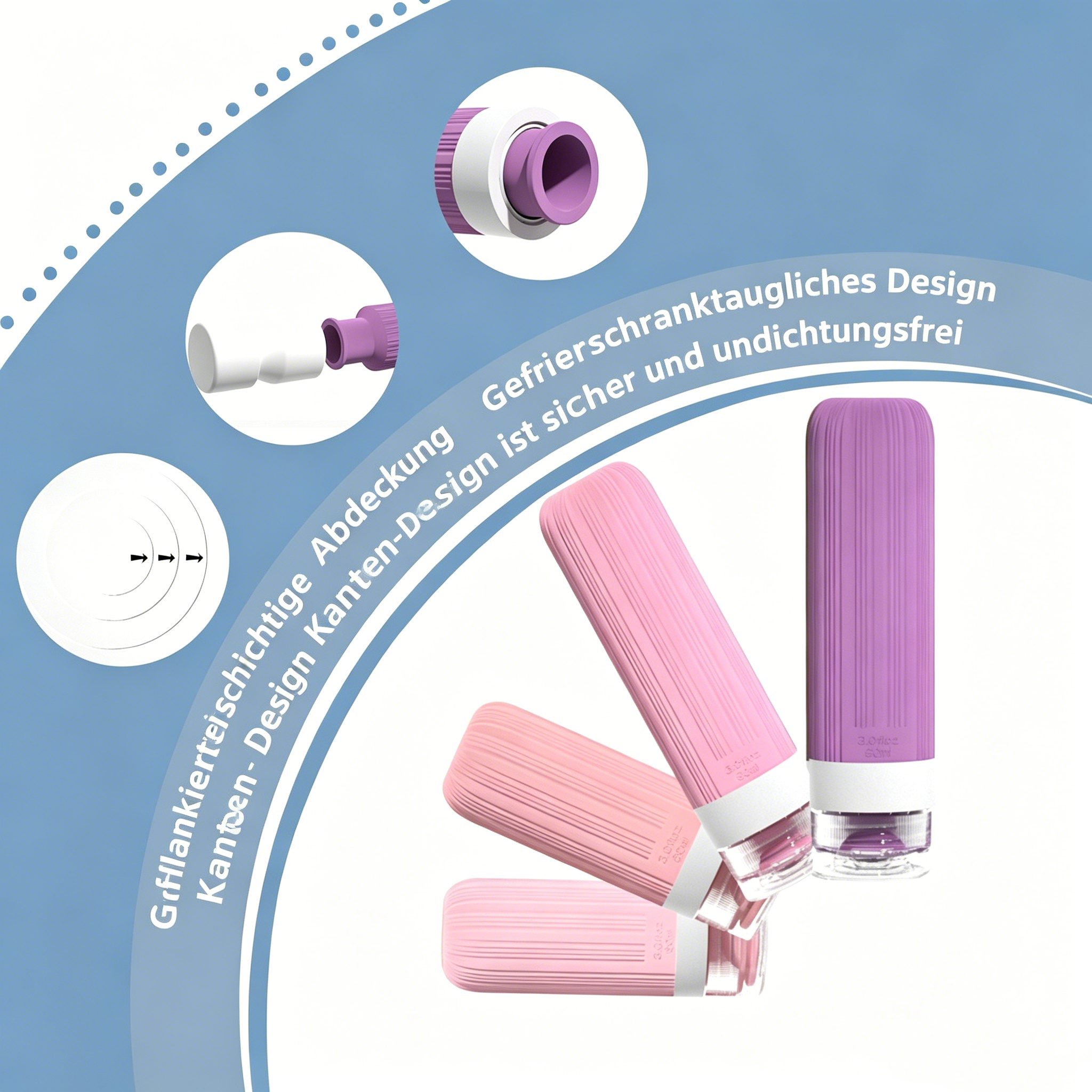 Auslaufsicheres Reiseflaschen Set aus Silikon: 4-in-1 Kosmetikbehälter für Shampoo & Duschgel