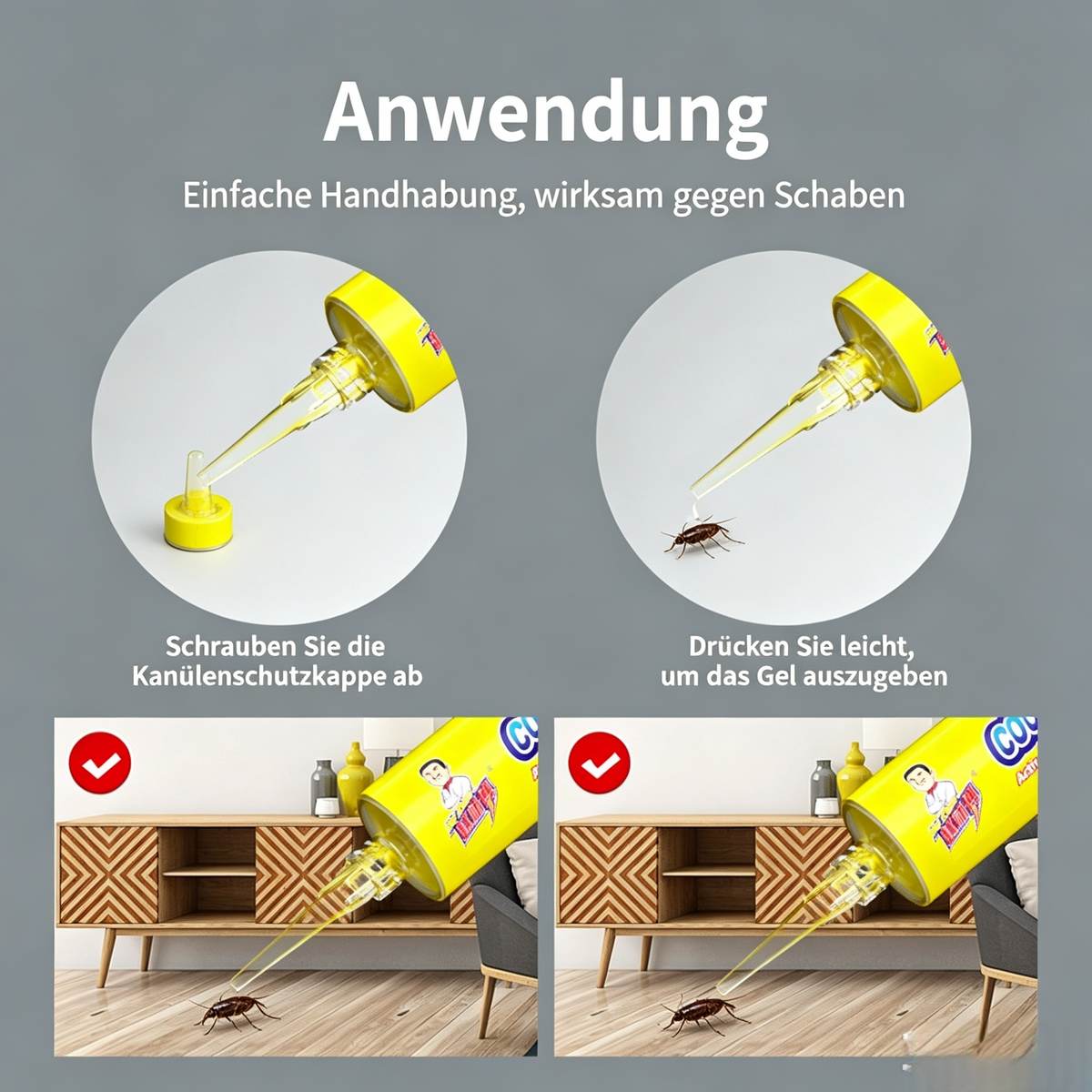 Kakerlaken Gel Bait (2er-Set) – Starkes Schabengift mit Übertragbarer Nestwirkung, Professionelles Kakerlakengift Spritze mit Lockstoff für Küche, Bad & Haushalt