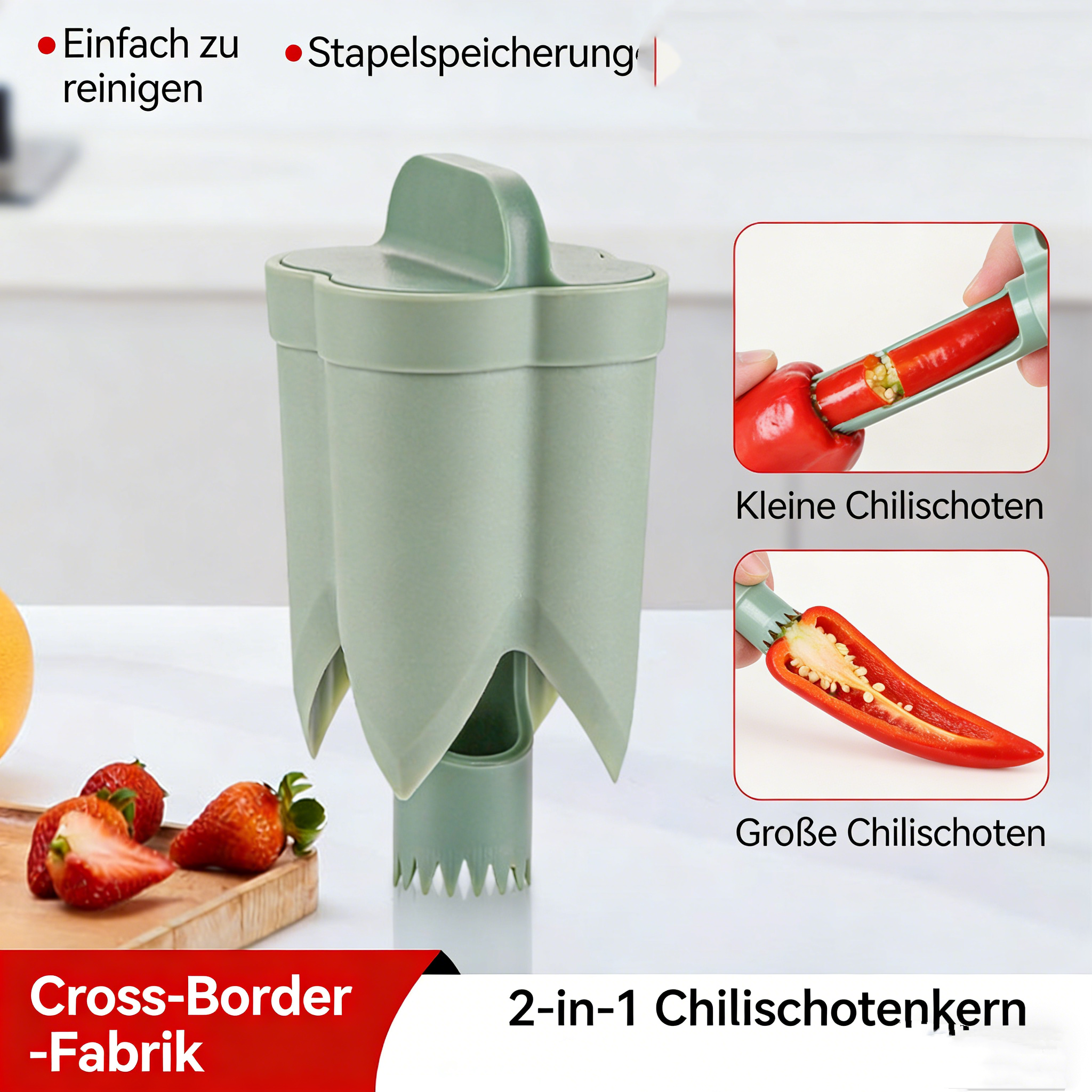 2-teiliges Paprika Entkerner Set – Praktischer Kerngehäuse-Entferner für Paprika & Peperoni – Hochwertiger ABS-Kunststoff – Schnelles Entkernen & Küchenzubehör