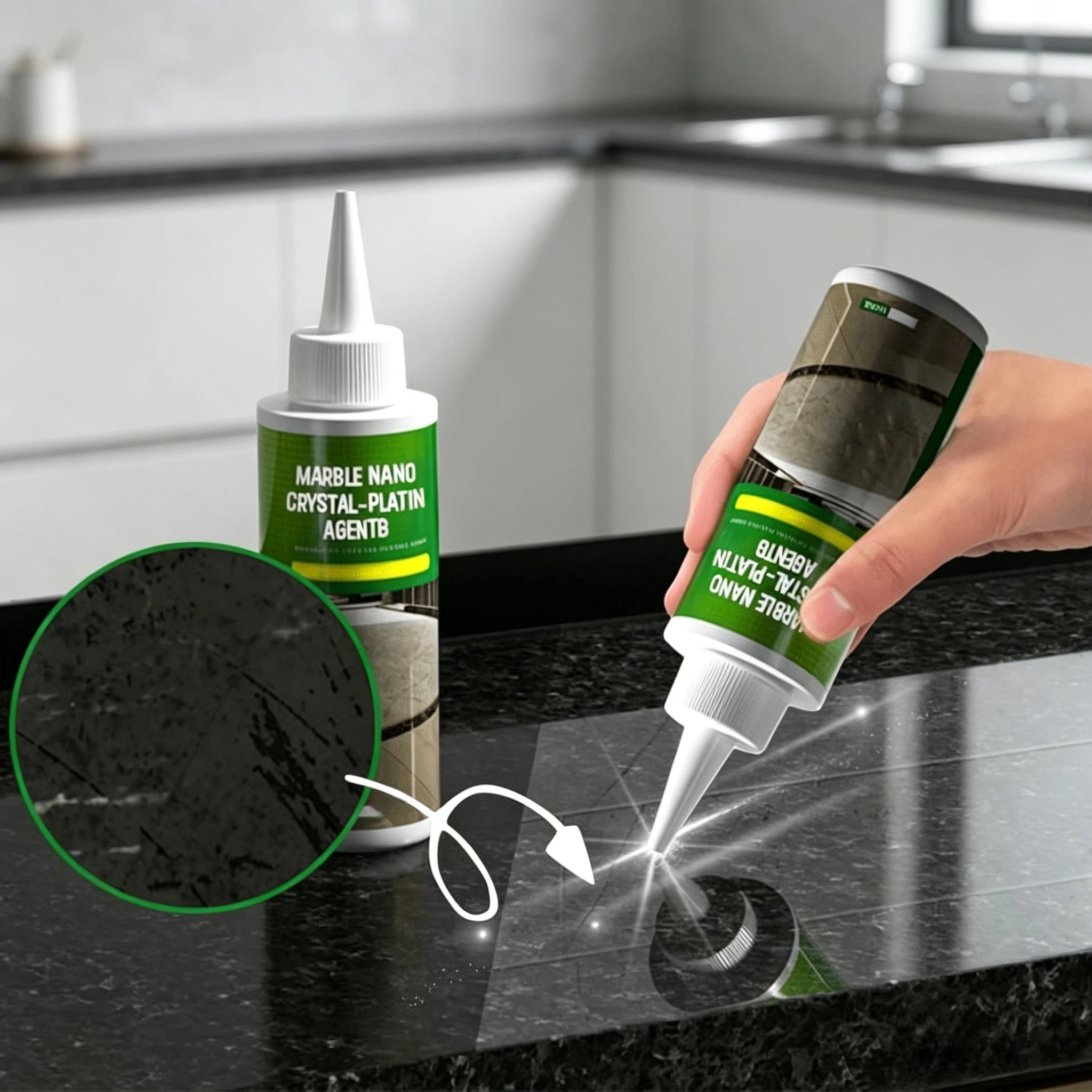 Marmor Kristall Plattierungsmittel 160ml – Nano Stein Versiegelung & Politur für Granit, Fliesen & Küchenarbeitsplatten – Ölbeständiger Schutz & Glanz für Naturstein