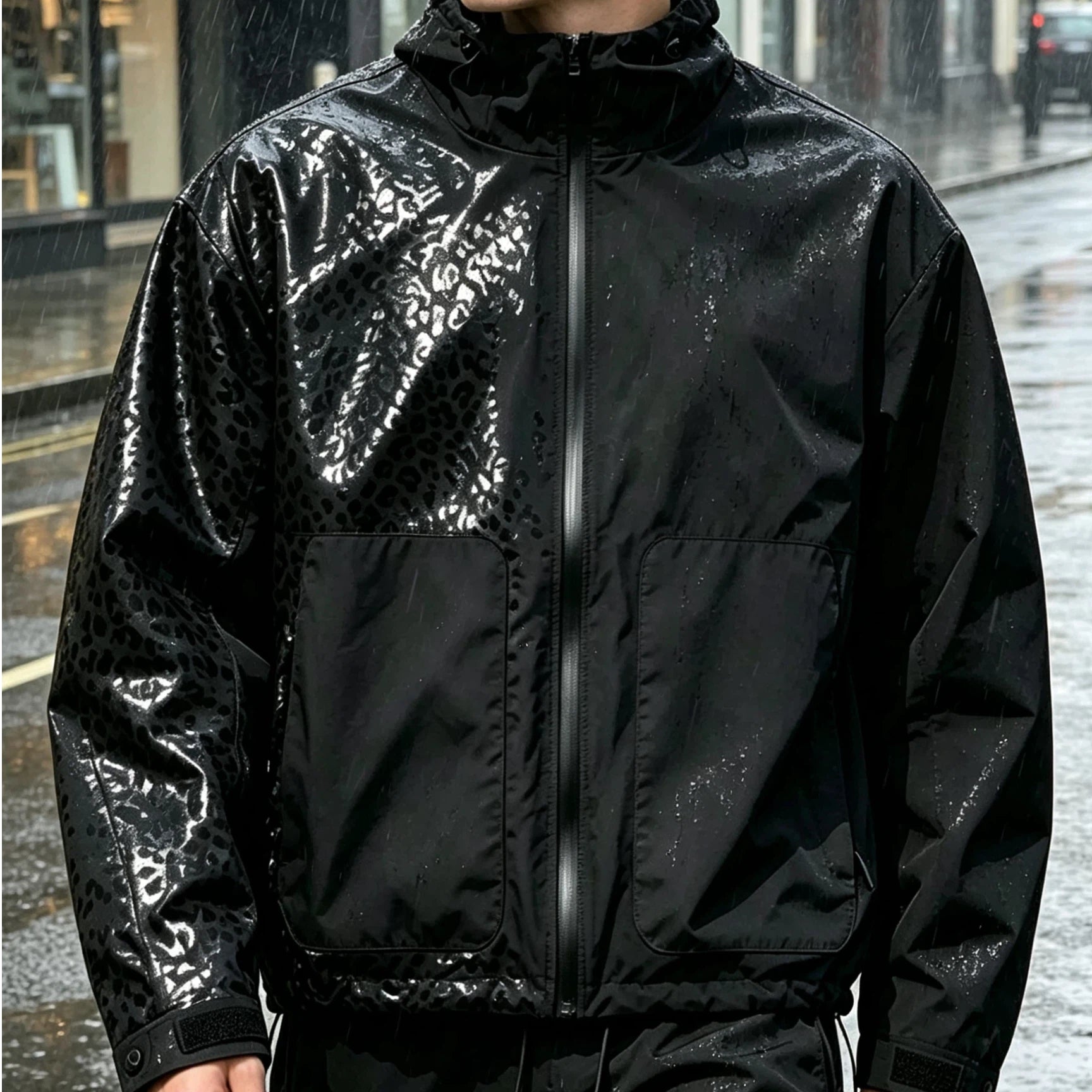 S-5XL Damen & Herren Übergangsjacke mit Kapuze – Wasserabweisende Windjacke mit Magischem Leopard-Effekt bei Nässe – Funktionsjacke für Outdoor & Urban Style