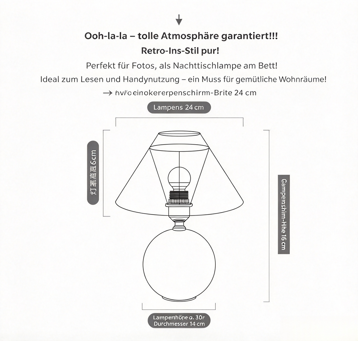 Retro-Ins Tischlampe mit Plissee-Schirm – Gemütliche Nachttischlampe im Holz-Look, Stilvolle Dekolampe für Schlafzimmer, Wohnzimmer & Foto-Kulisse