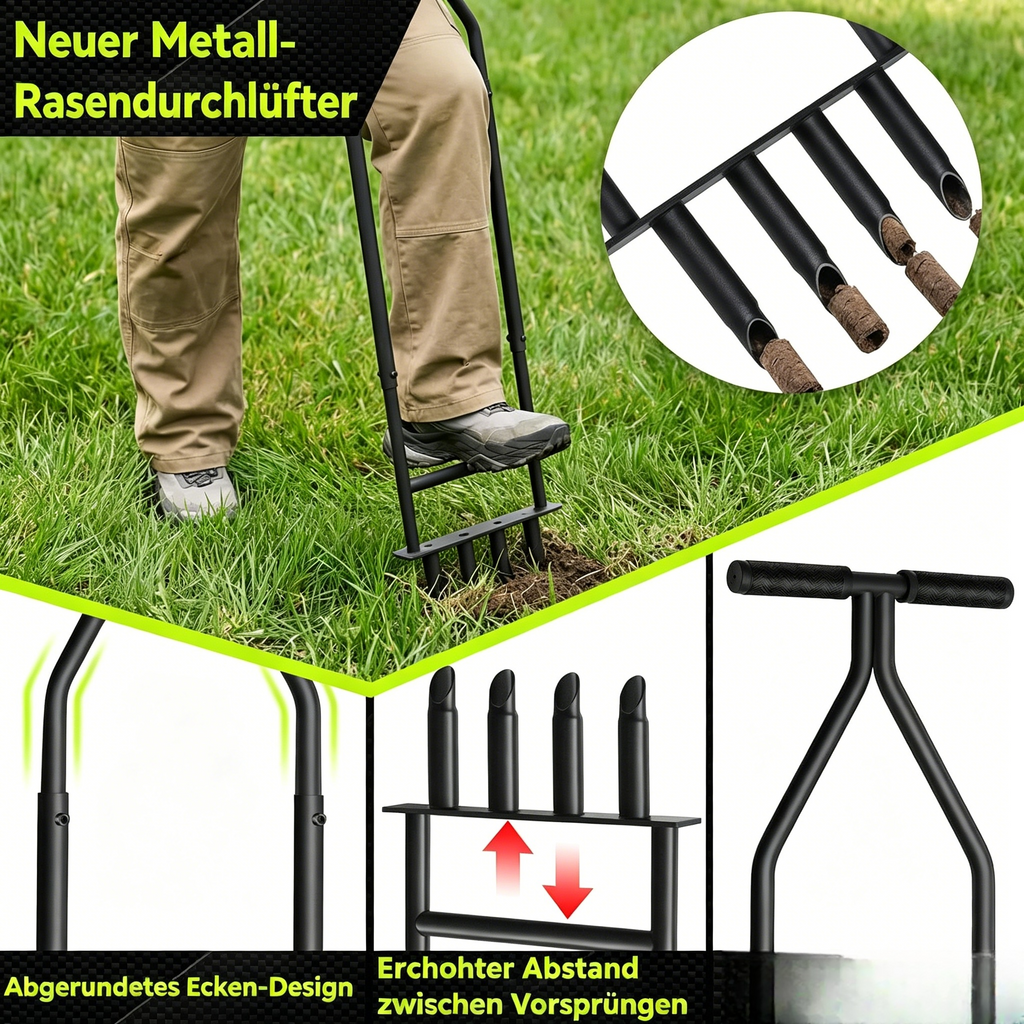 Ergonomischer Rasenlüfter mit Knieschutz: Manueller Aerifizierer für Tiefenbelüftung & Rasenpflege