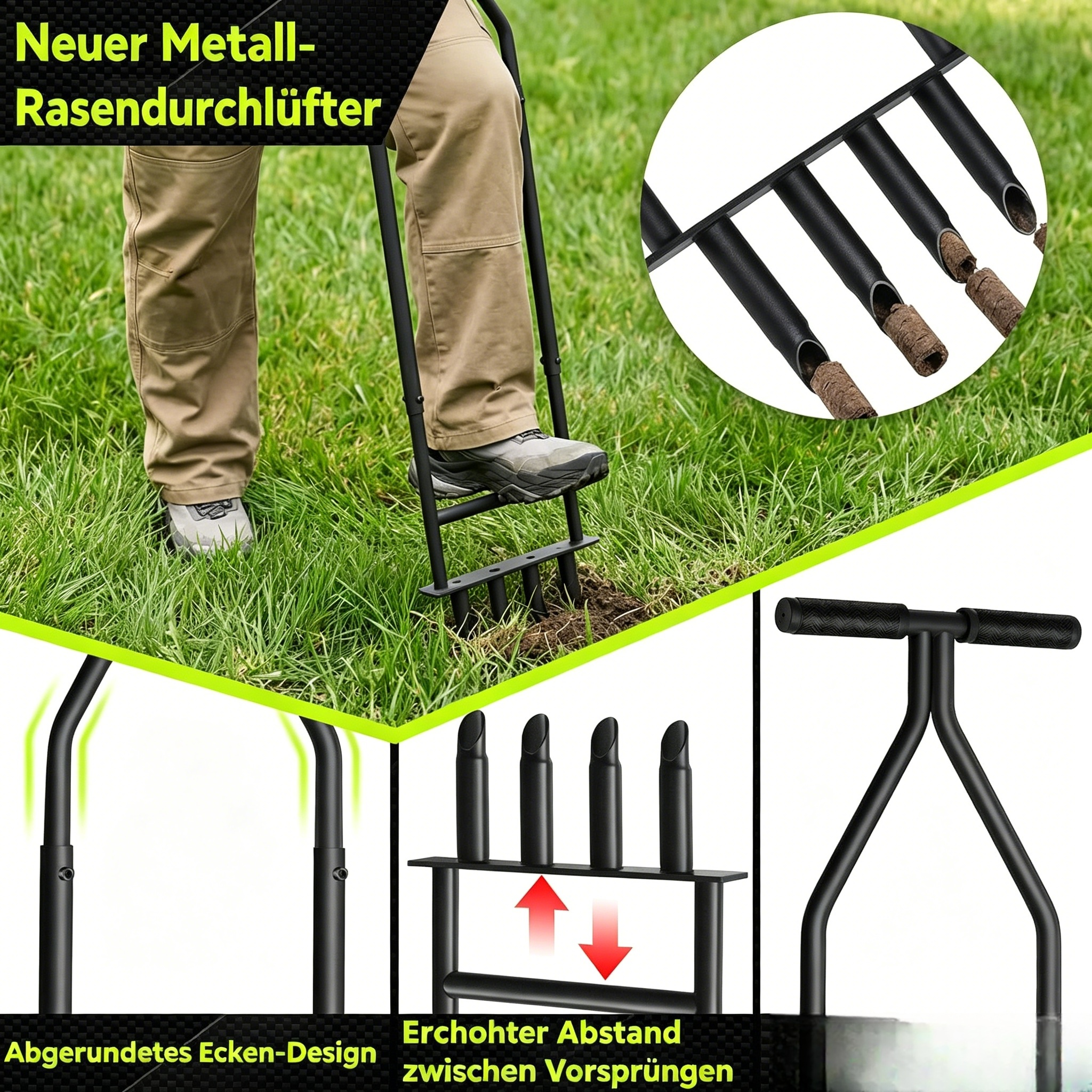 Ergonomischer Rasenlüfter mit Knieschutz: Manueller Aerifizierer für Tiefenbelüftung & Rasenpflege