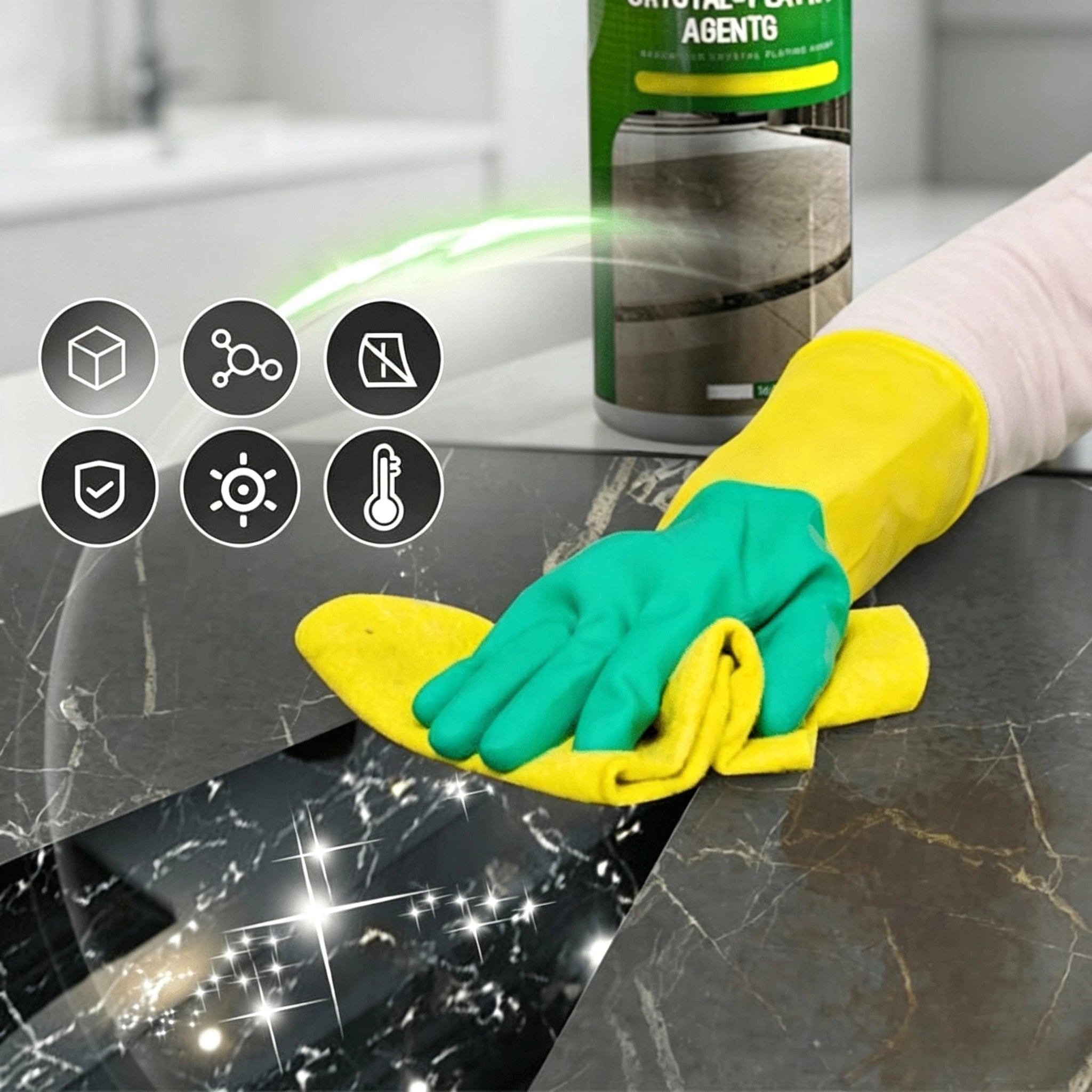 Marmor Kristall Plattierungsmittel 160ml – Nano Stein Versiegelung & Politur für Granit, Fliesen & Küchenarbeitsplatten – Ölbeständiger Schutz & Glanz für Naturstein