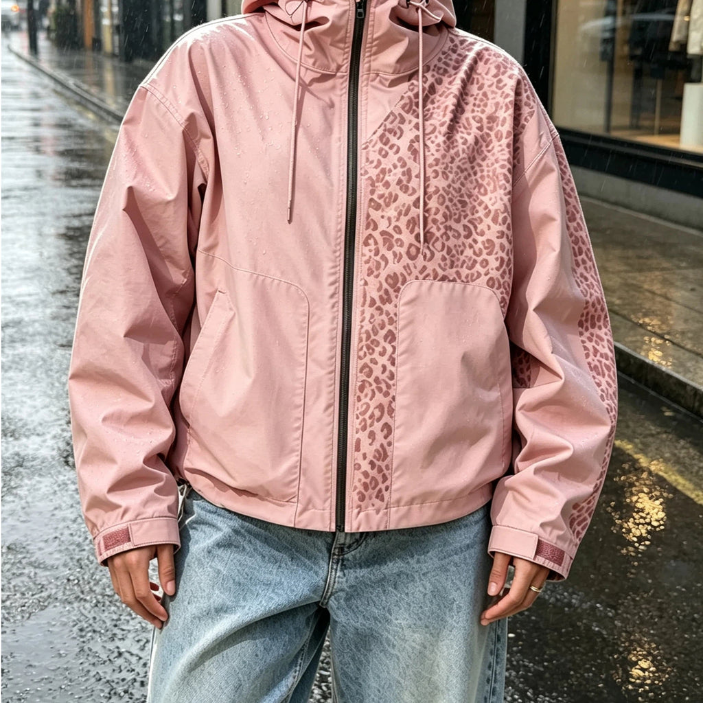 S-5XL Damen & Herren Übergangsjacke mit Kapuze – Wasserabweisende Windjacke mit Magischem Leopard-Effekt bei Nässe – Funktionsjacke für Outdoor & Urban Style