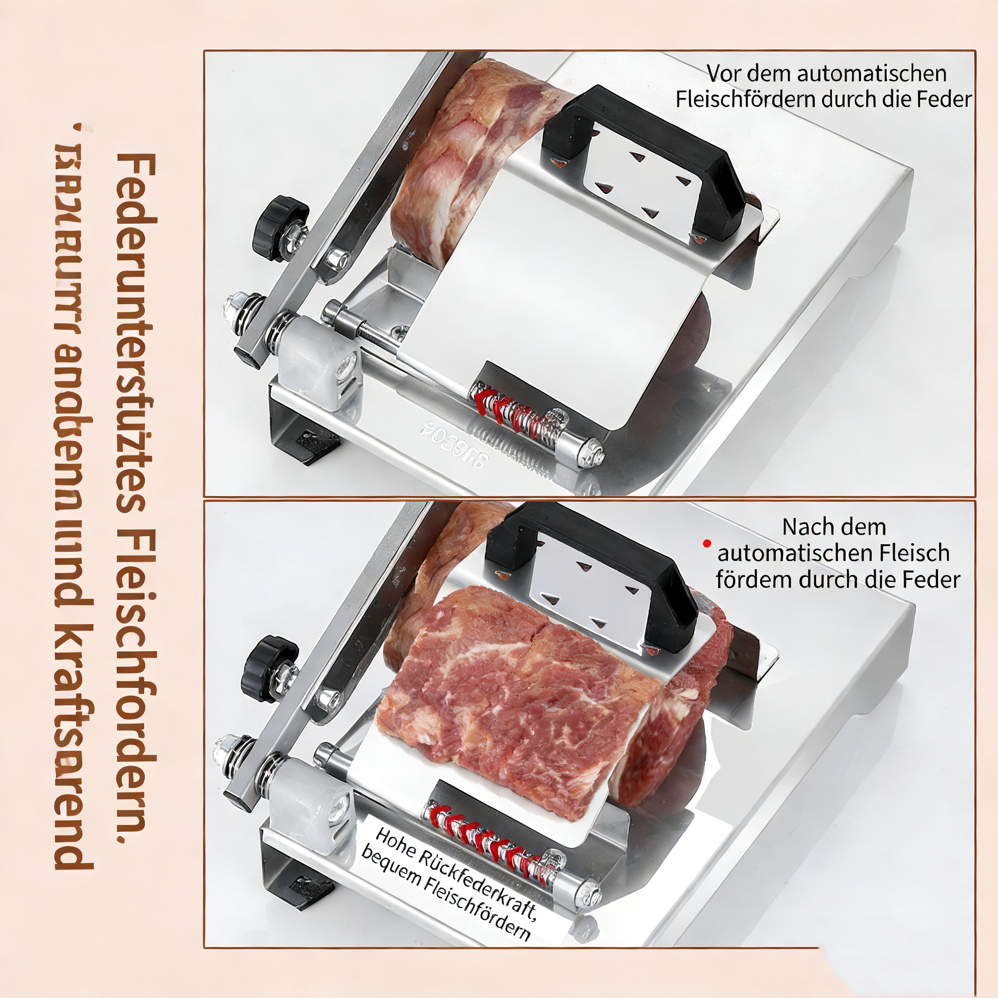 Profi Fleischschneider aus Edelstahl – Manueller Allesschneider für gefrorenes Fleisch – Präzisions-Aufschnittmaschine für Fleischrollen & Gemüse – Rostfrei