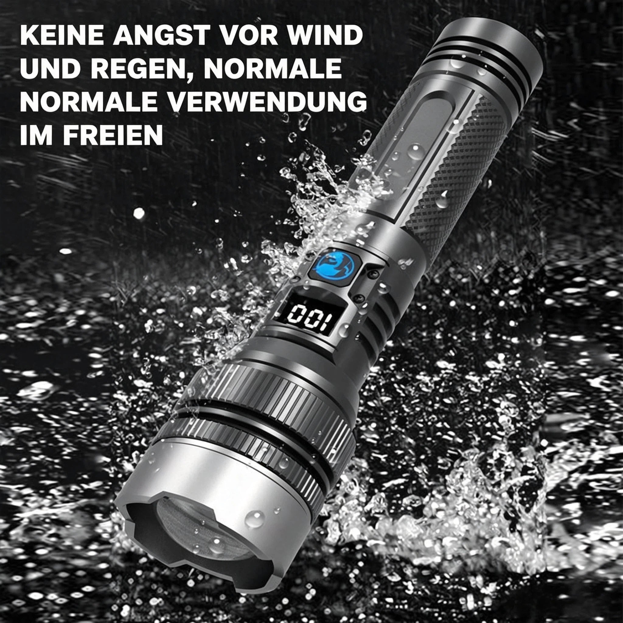 Extrem Helle LED Taschenlampe mit Teleskop-Zoom – Aufladbar via USB, mit LCD-Digitalanzeige – Wasserdichte Taktische Outdoor Taschenlampe für Camping, Wandern & Notfall