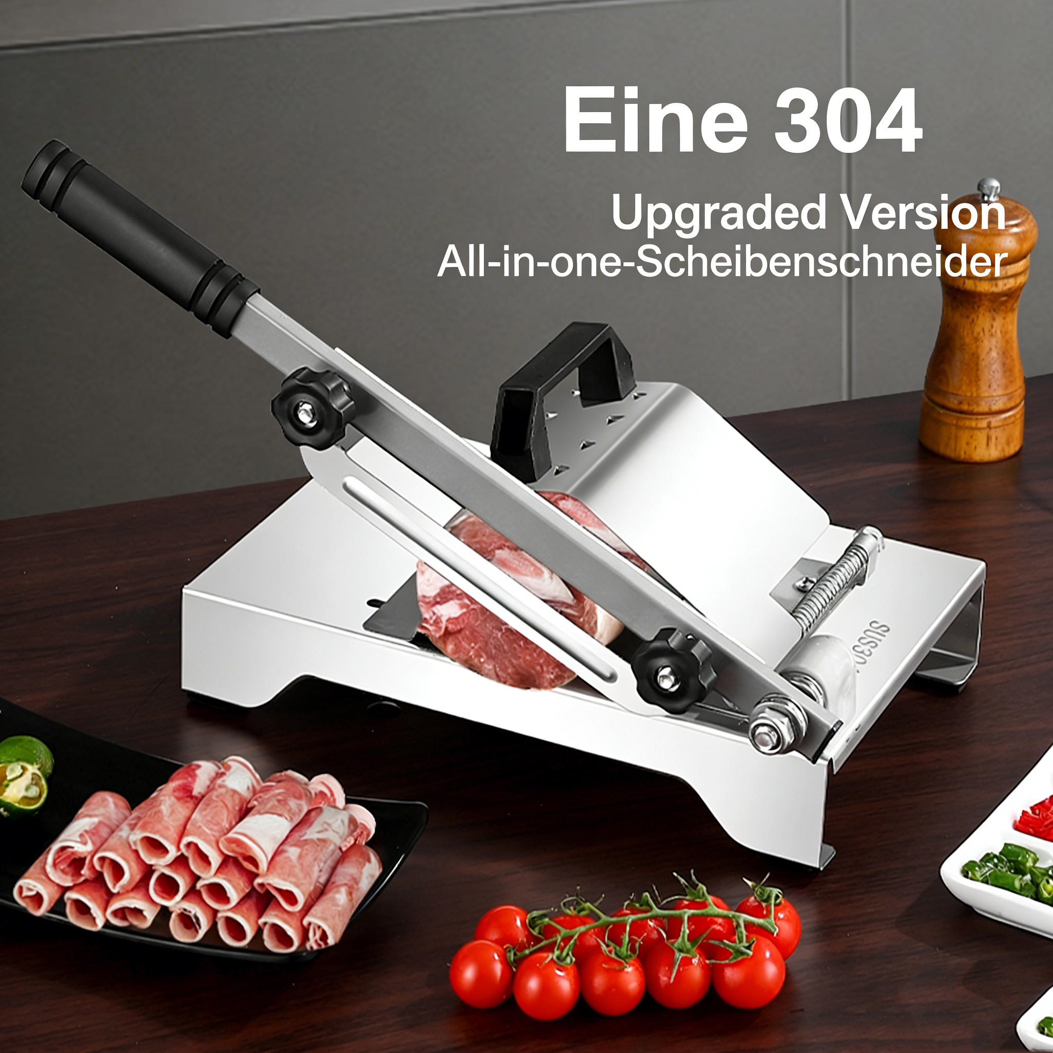 Profi Fleischschneider aus Edelstahl – Manueller Allesschneider für gefrorenes Fleisch – Präzisions-Aufschnittmaschine für Fleischrollen & Gemüse – Rostfrei