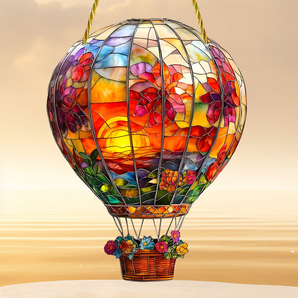 Sonnenfänger Heißluftballon „Rote Explosion“ – Acryl Rund-Anhänger für Fenster – Farbiges Fensterbild & Wanddeko – Magisches Lichtspiel