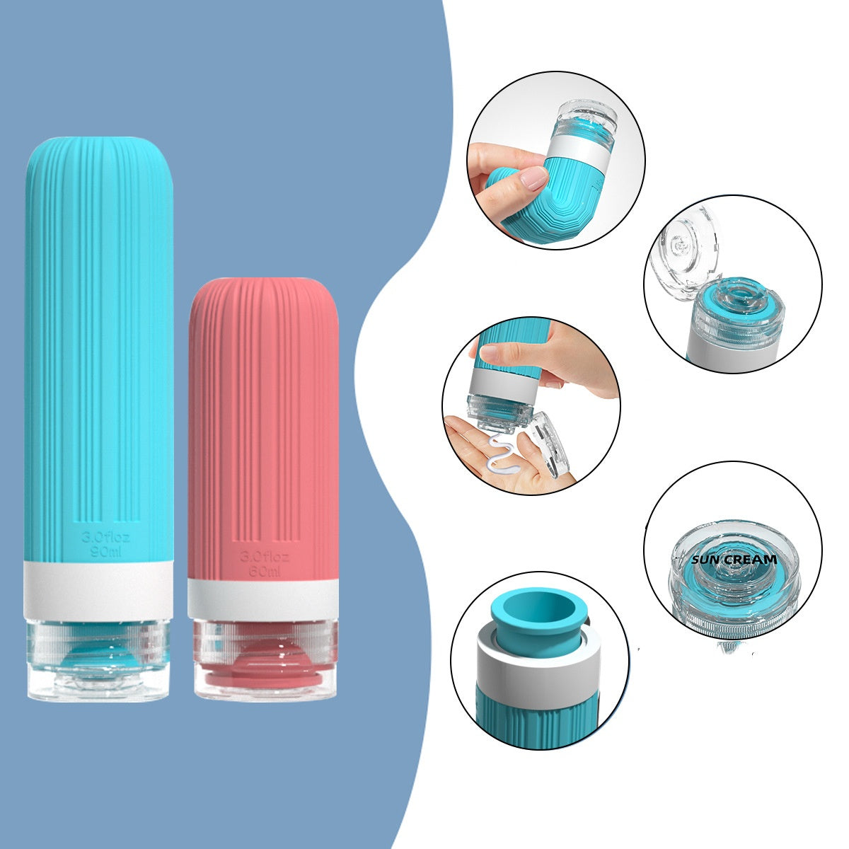 Auslaufsicheres Reiseflaschen Set aus Silikon: 4-in-1 Kosmetikbehälter für Shampoo & Duschgel