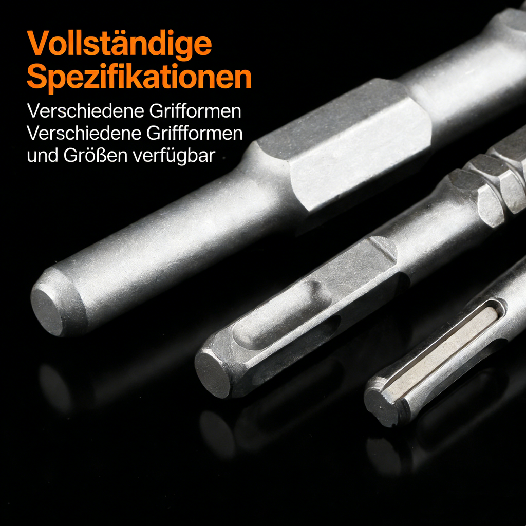 Profi Meißel Set für Bohrhammer & Abbruchhammer – SDS Plus/Max Meißel-Satz mit Flachmeißel, Spitzmeißel & Spatmeißel – Hochwertiger Stahl für Beton & Mauerwerk