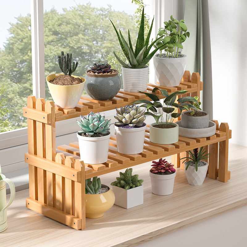 2-stufige Pflanzentreppe aus Holz – Stabiler Blumenständer für Innen & Balkon – Treppenförmiges Pflanzenregal für Fensterbank & Garten – Dekorativer Blumentopf