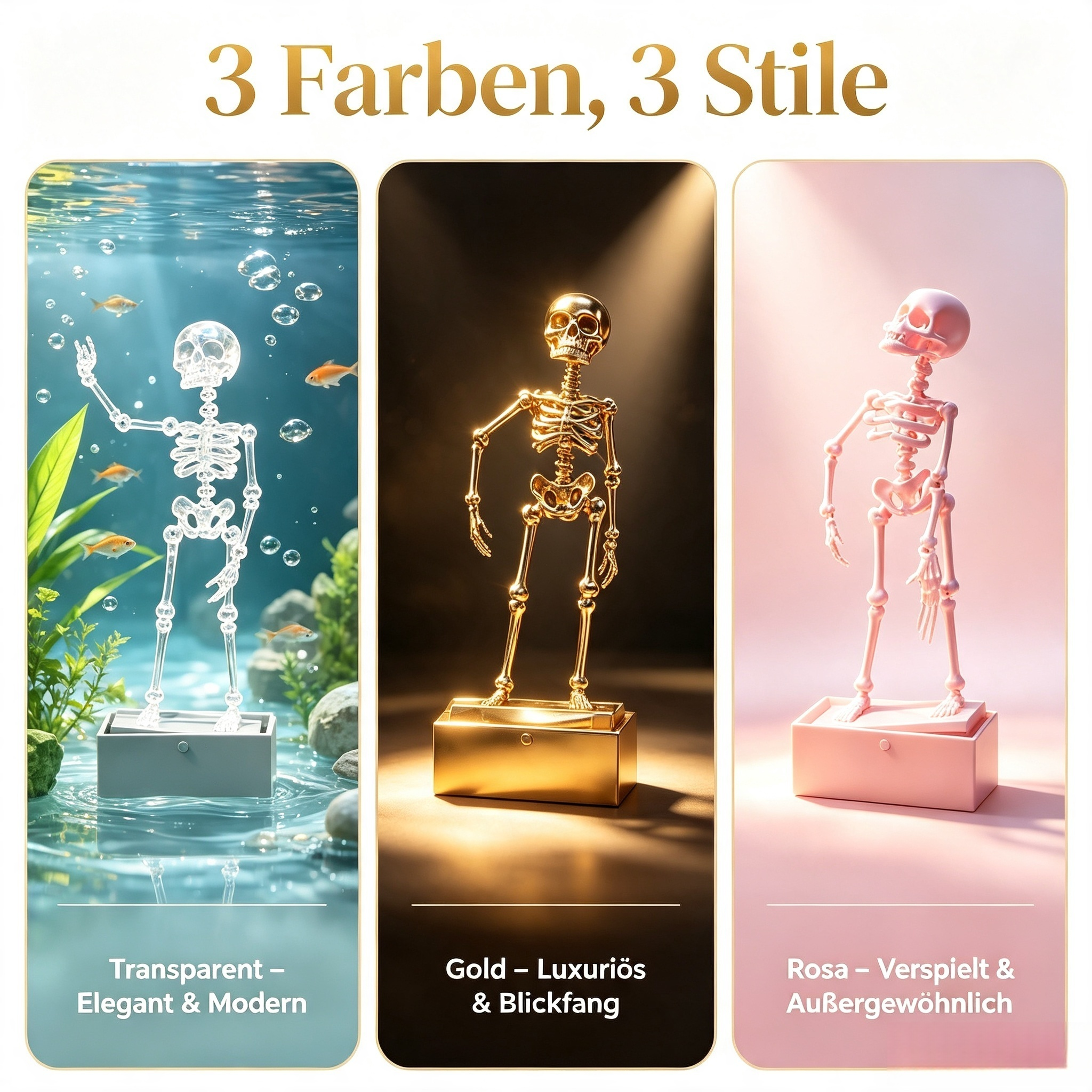 Aquarium Dekoration Skelett mit Belüftungsfunktion – Sprudelstein Deko Figur für Fischbecken – Ungiftig, Sauerstoff-Anreicherung durch Luftblasen
