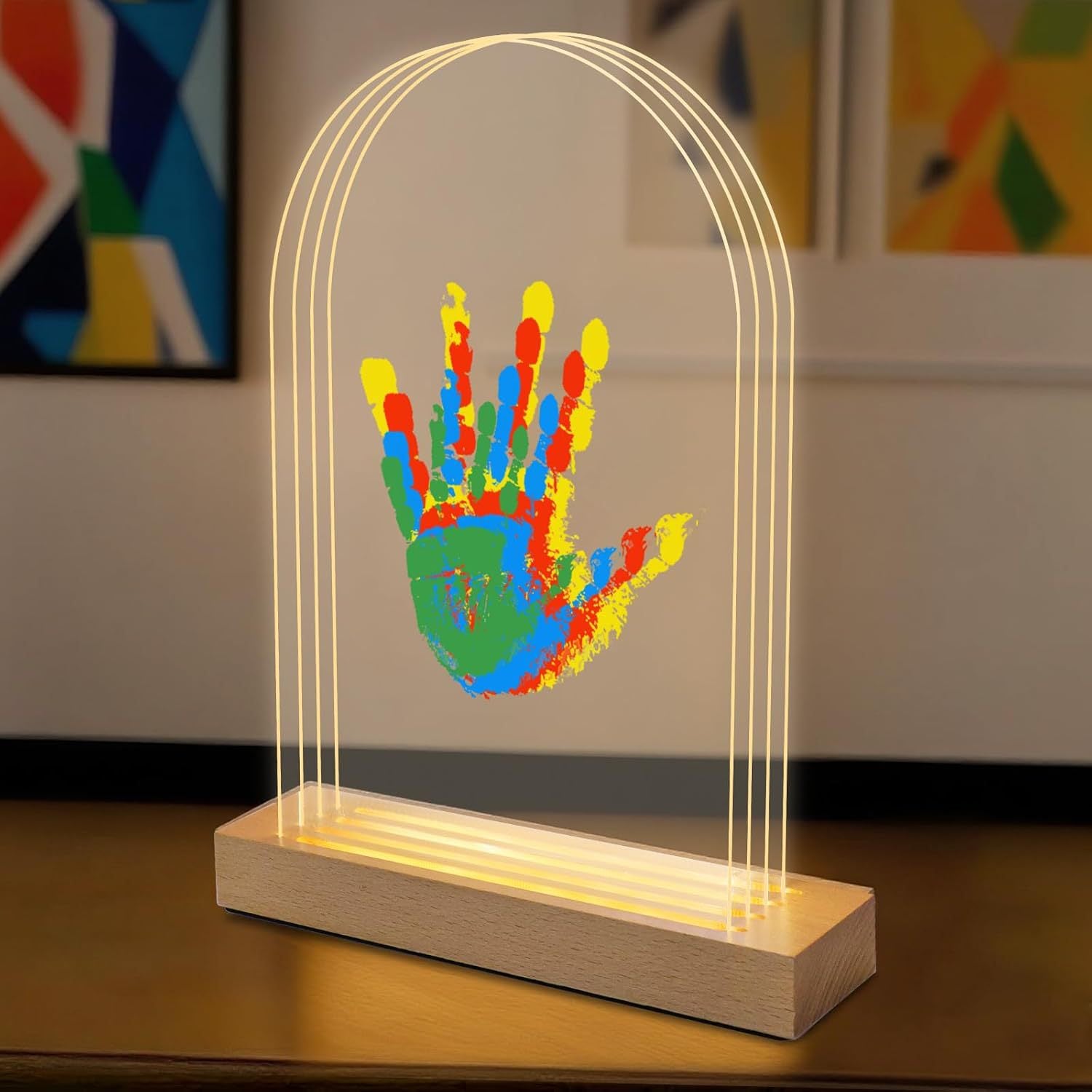 Transparentes DIY Handabdruck Fotorahmen Set – Mehrlagiger Acrylrahmen für Familien & Paare – Inkl. Fingerfarben & Pinsel – Personalisiertes Geschenk zur Geburt, Jahrestag & Muttertag