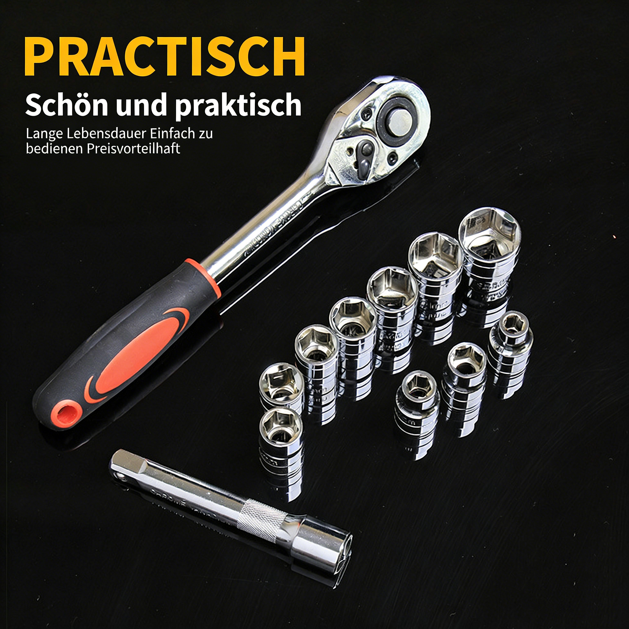 1/4" Steckschlüsselsatz 12-teilig – Profi Knarrenkasten mit Ratschenschlüssel – Kleiner Werkzeugsatz für KFZ & Heimwerker – Cr-V Stahl