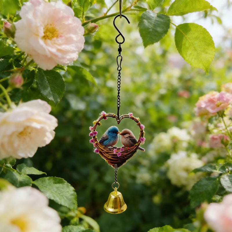 Mini Windspiel Valentinstag – Kleines Herz & Vogel Design 10x10cm – Romantische Fensterdeko & Gartenstecker – Hängende Dekoration für Verliebtsein – Ideales Kleines Geschenk & Mitbringsel
