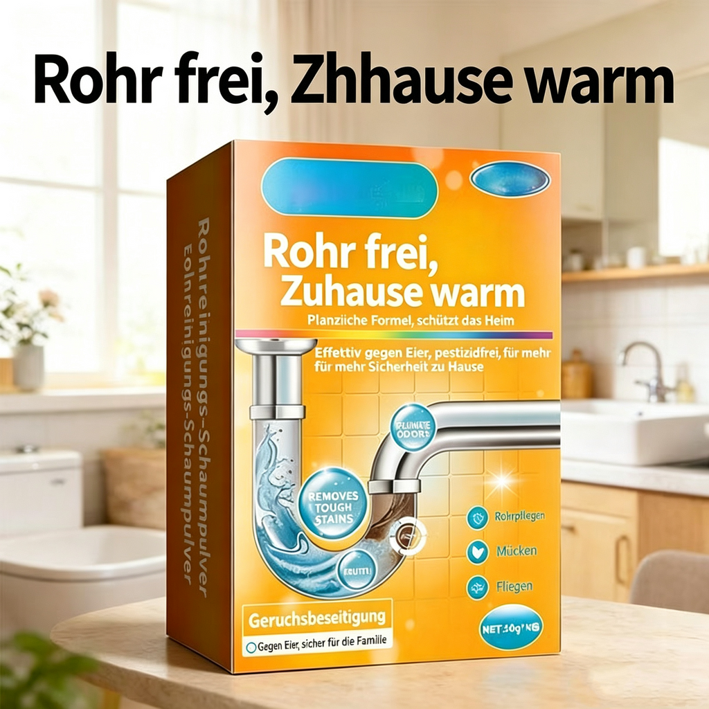 4*Biologischer Enzym-Rohrreiniger Schaumpulver – Kraftvolle Rohrreinigung & Geruchsbeseitigung, Entfernt Ablagerungen & Insekteneier, Pflanzliche Formel für Küche & Bad (30g x 4 Beutel)