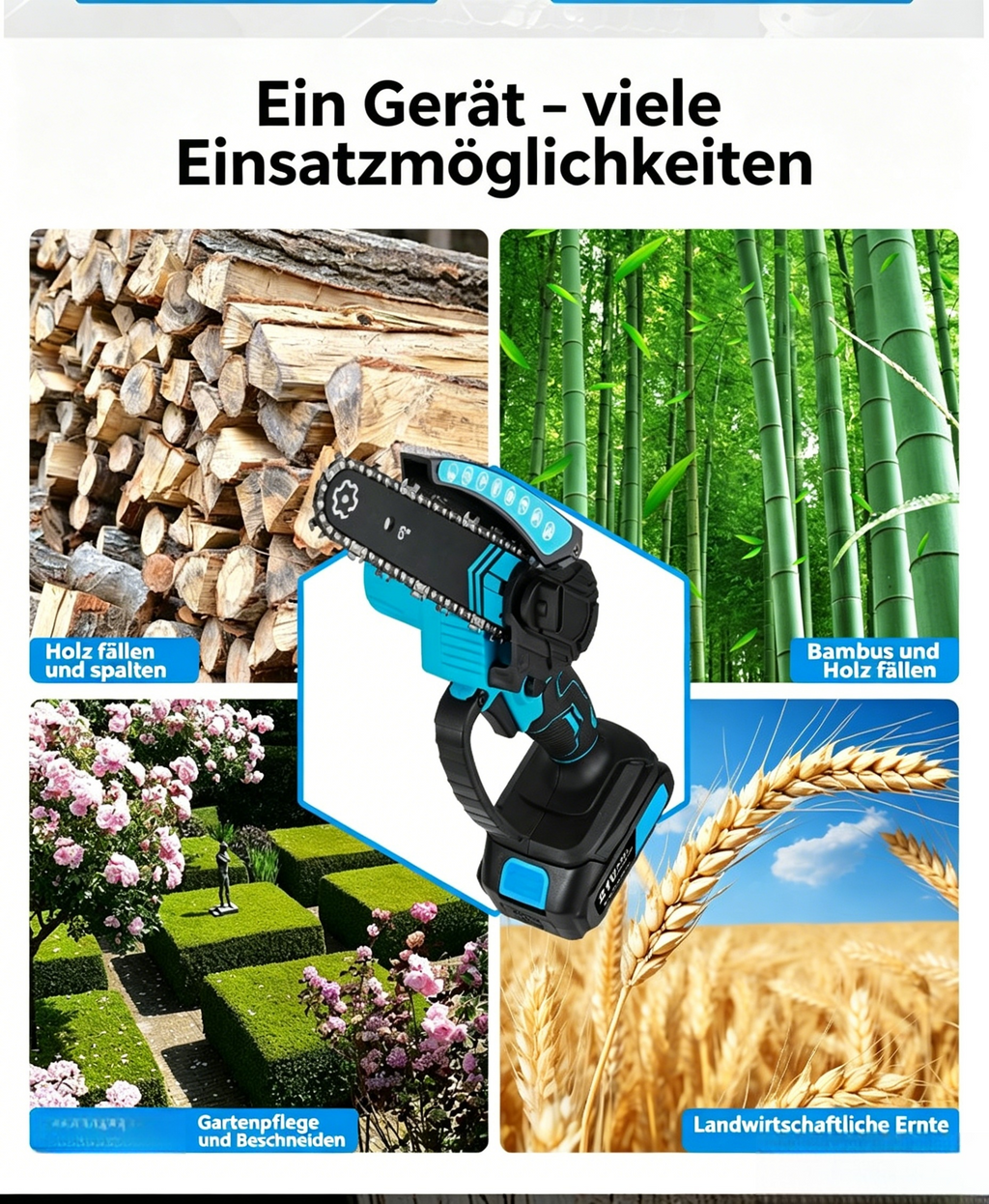 6 Zoll Mini-Akku-Kettensäge Set: Einhand-Kettensäge mit 2 Akkus, 2 Ketten & Koffer