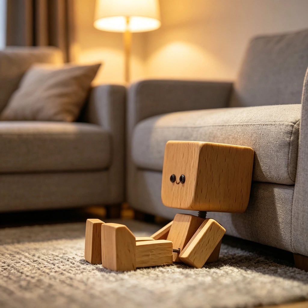 Niedliche Holz Roboter Figur mit Wechselbaren Gesichtern – Handgefertigte Deko Holzpuppe für Schreibtisch, Wohnzimmer & Kinderzimmer – Kreative Geschenkidee für Kinder & Erwachsene