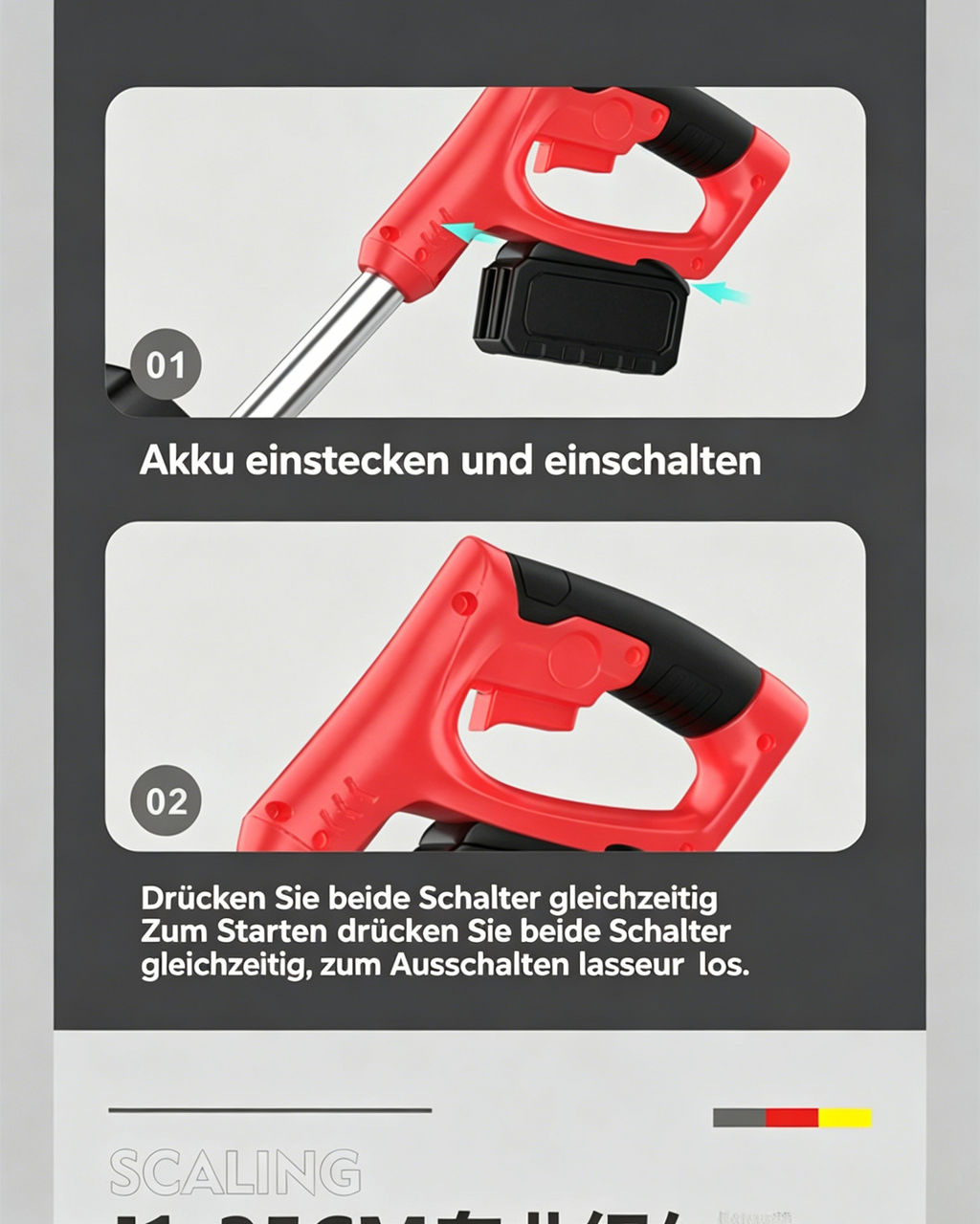 3-in-1 Akku-Rasentrimmer Set: Multifunktions-Gartengerät mit Hackfunktion für Rasen & Obstgarten