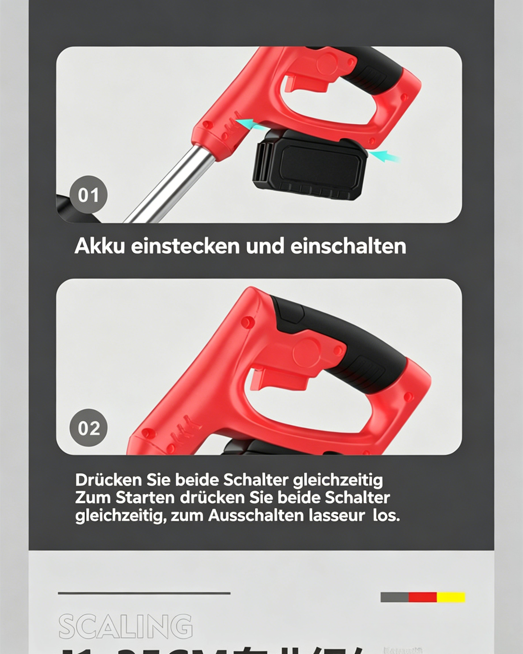 3-in-1 Akku-Rasentrimmer Set: Multifunktions-Gartengerät mit Hackfunktion für Rasen & Obstgarten