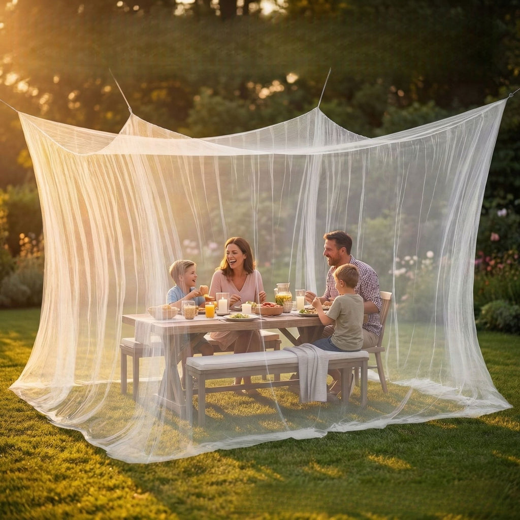 300 x 300 x 250 cm (16 m Aufhängeseil) Großes Moskitonetz für Garten & Terrasse: Insektenschutznetz für Outdoor-Esstisch & Pavillon