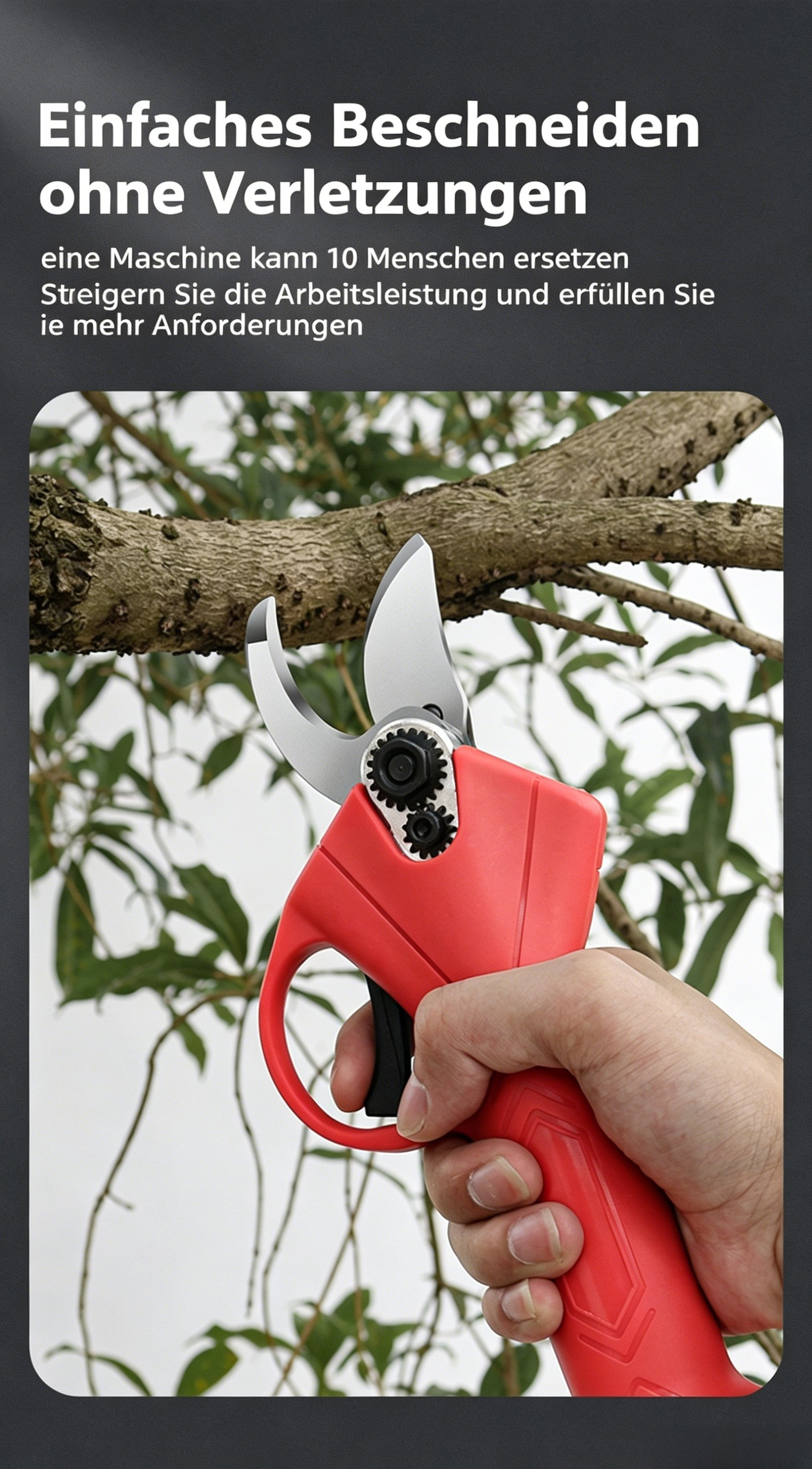 Elektrische Gartenschere mit Akku: Kabellose Astschere für Obstbäume, Sträucher & Reben