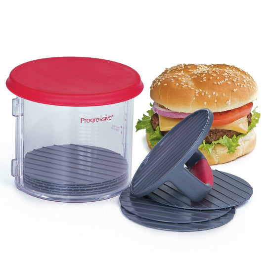 13.2*12.5 CM Manuelle Burgerpresse Set mit Behälter – Antihaft Pattymaker für Gleichmäßige Hamburger & Grillen