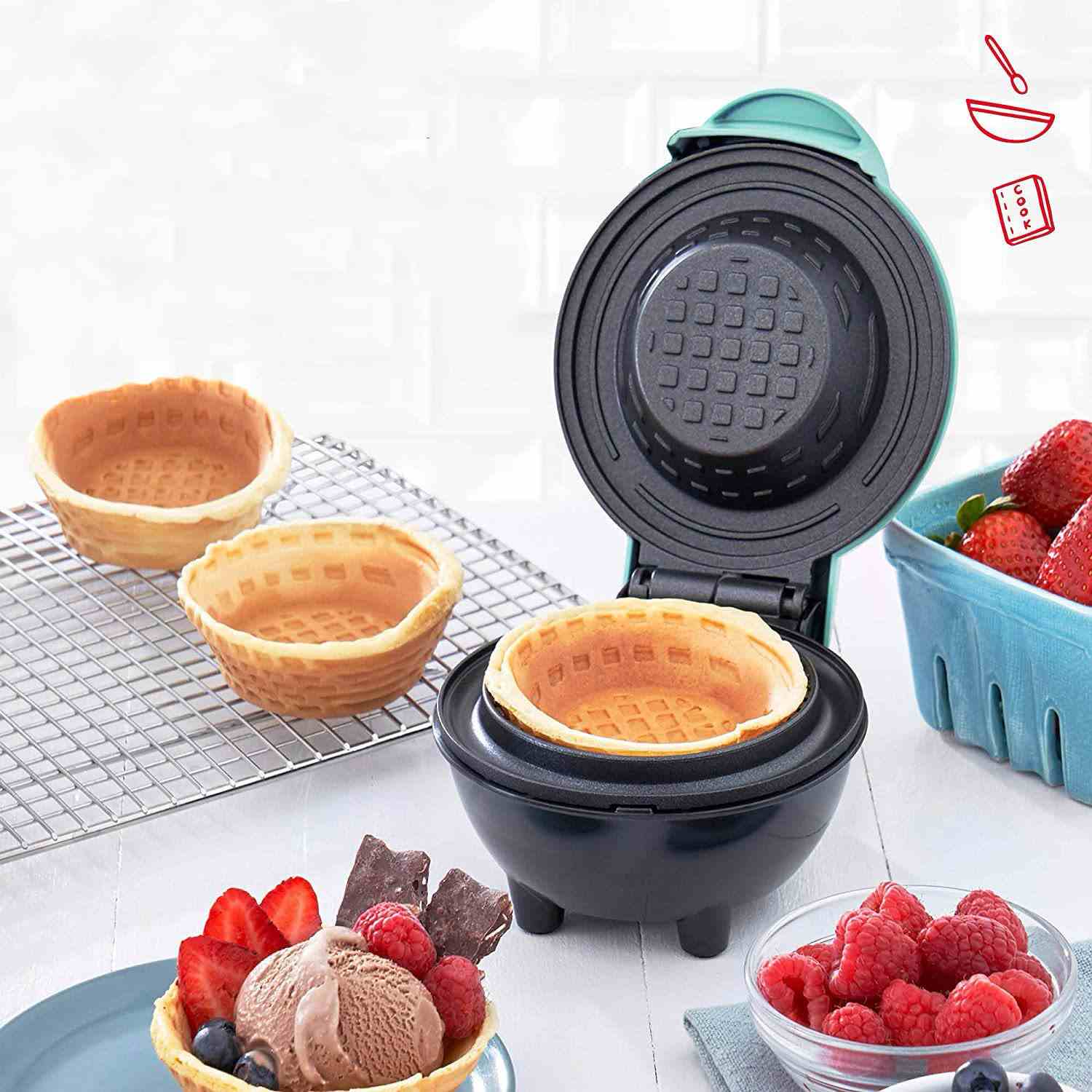 Elektrischer Waffelschalen Maker 110V Antihaftbeschichtetes Waffeleisen für essbare Dessertschalen Kompakter Waffelautomat für Eisbecher und Party Snacks