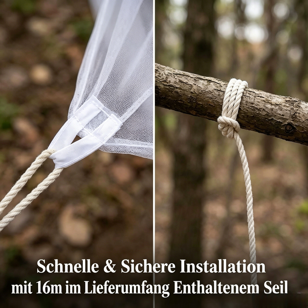 300 x 300 x 250 cm (16 m Aufhängeseil) Großes Moskitonetz für Garten & Terrasse: Insektenschutznetz für Outdoor-Esstisch & Pavillon