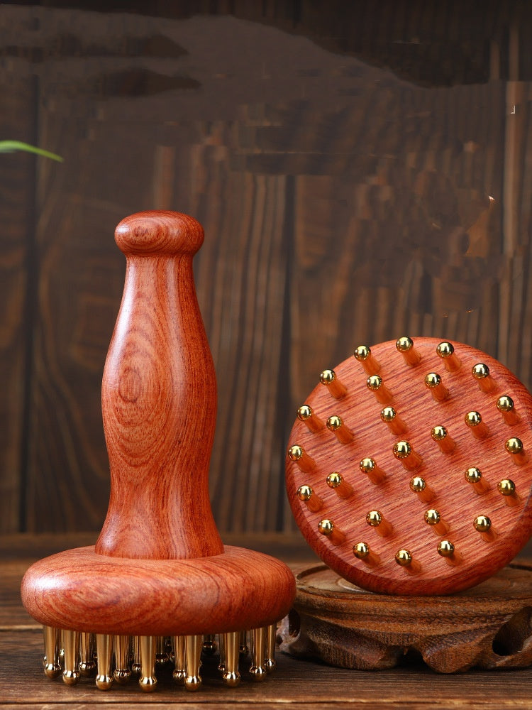 Premium Massagebürste mit Messingborsten & Holzgriff – Ganzkörper-Massagegerät für Lymphdrainage & Faszientraining – Entspannungstool für Bauch, Beine & Rücken