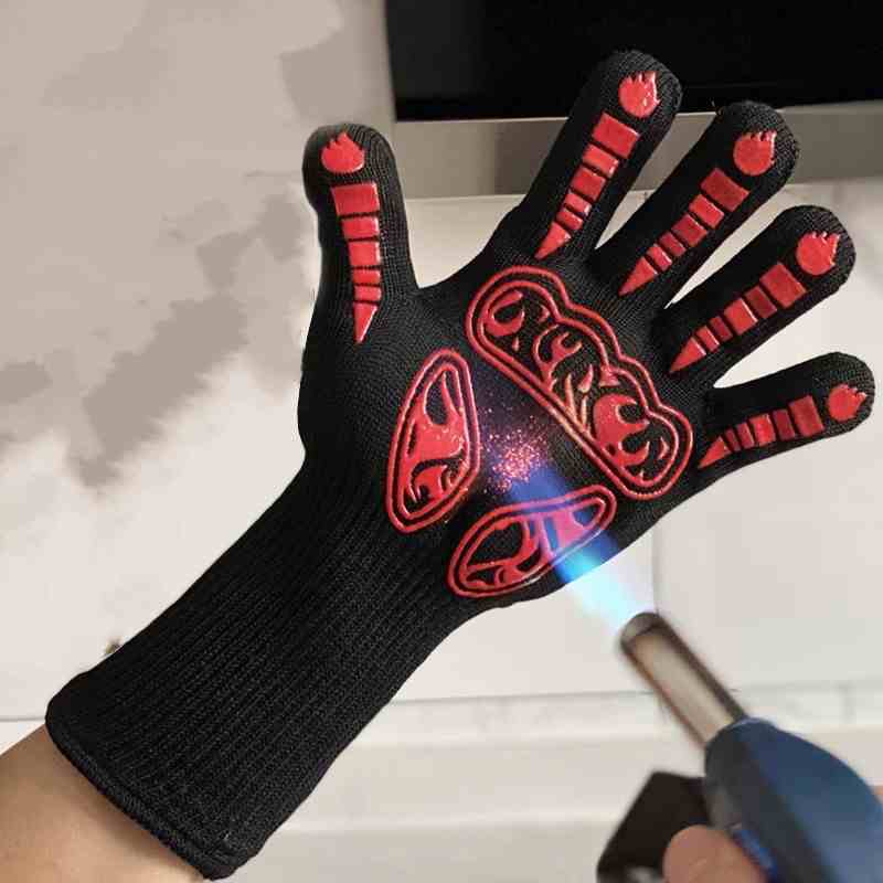 Hitzebeständige Grillhandschuhe bis 500 Grad Silikon Ofenhandschuhe rutschfest und flammhemmend Extrem hitzeisolierte Kochhandschuhe für Grill und Backofen