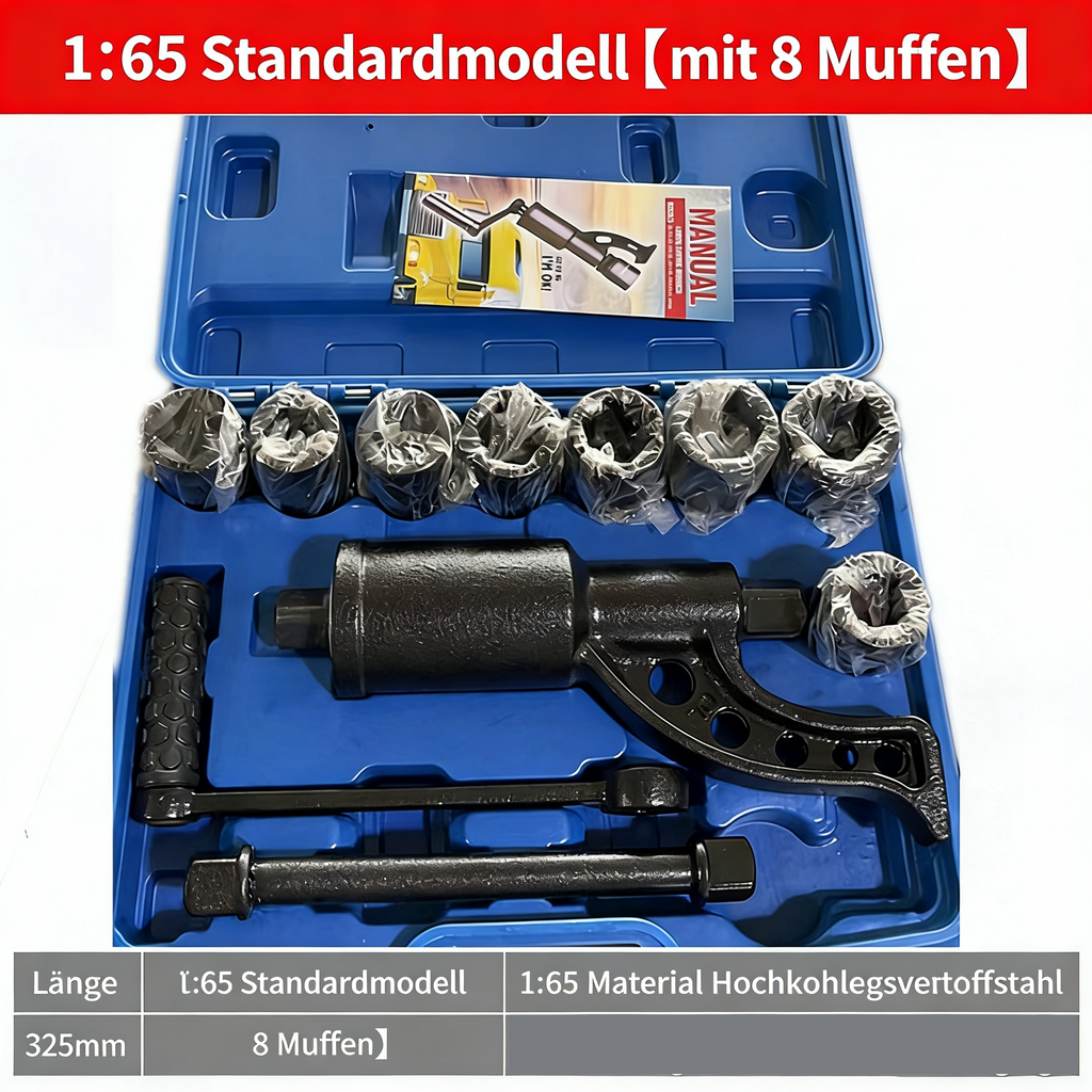 LKW Drehmomentvervielfältiger Set – Radmutternschlüssel mit 1:68 Kraftübersetzung – 8-teilige Steckschlüssel-Sätze für LKW, Busse & Traktoren – Reifenservice Werkzeug