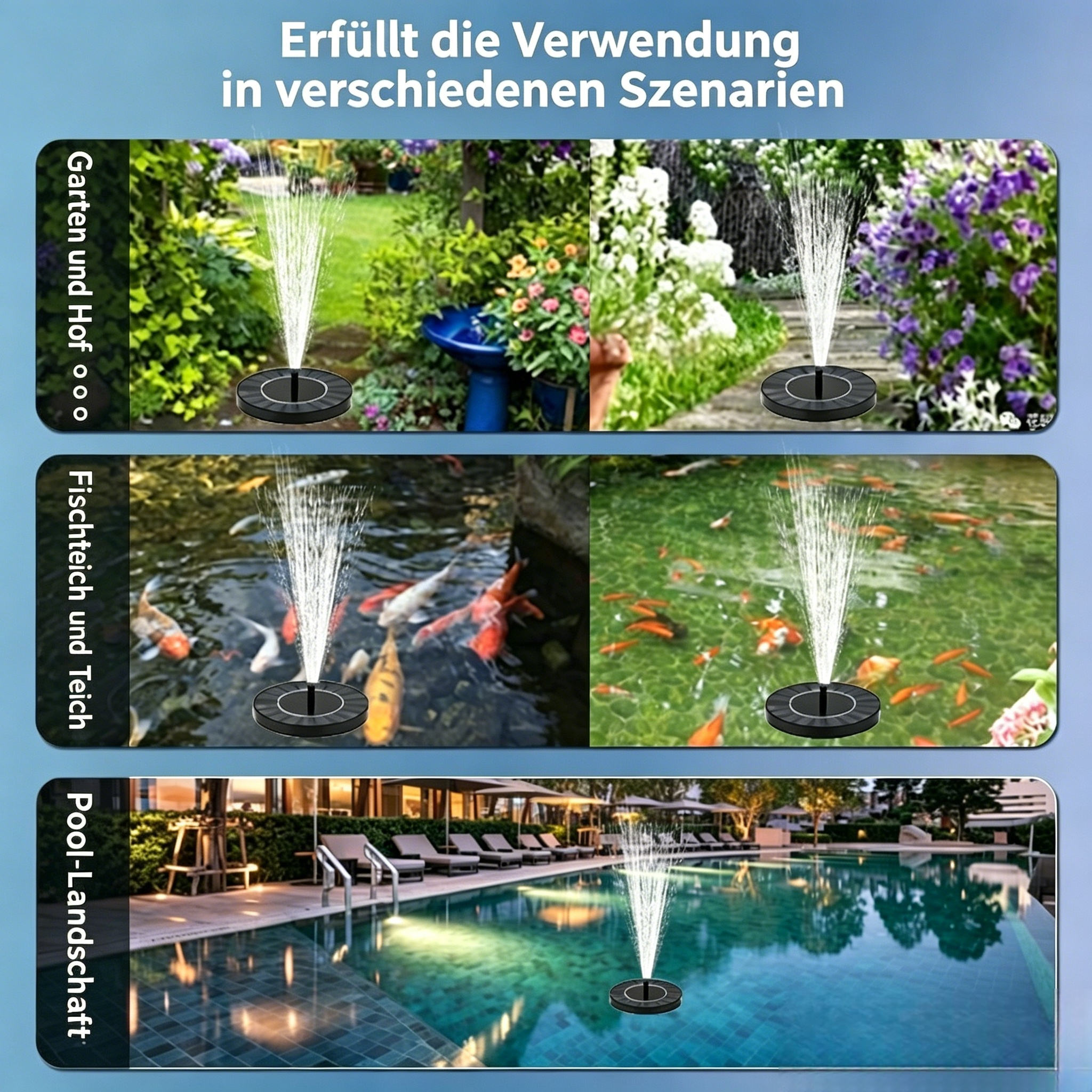 Solar-Teichpumpe mit Springbrunnen: Automatische Wasserpumpe für Fischteich & Gartenteich