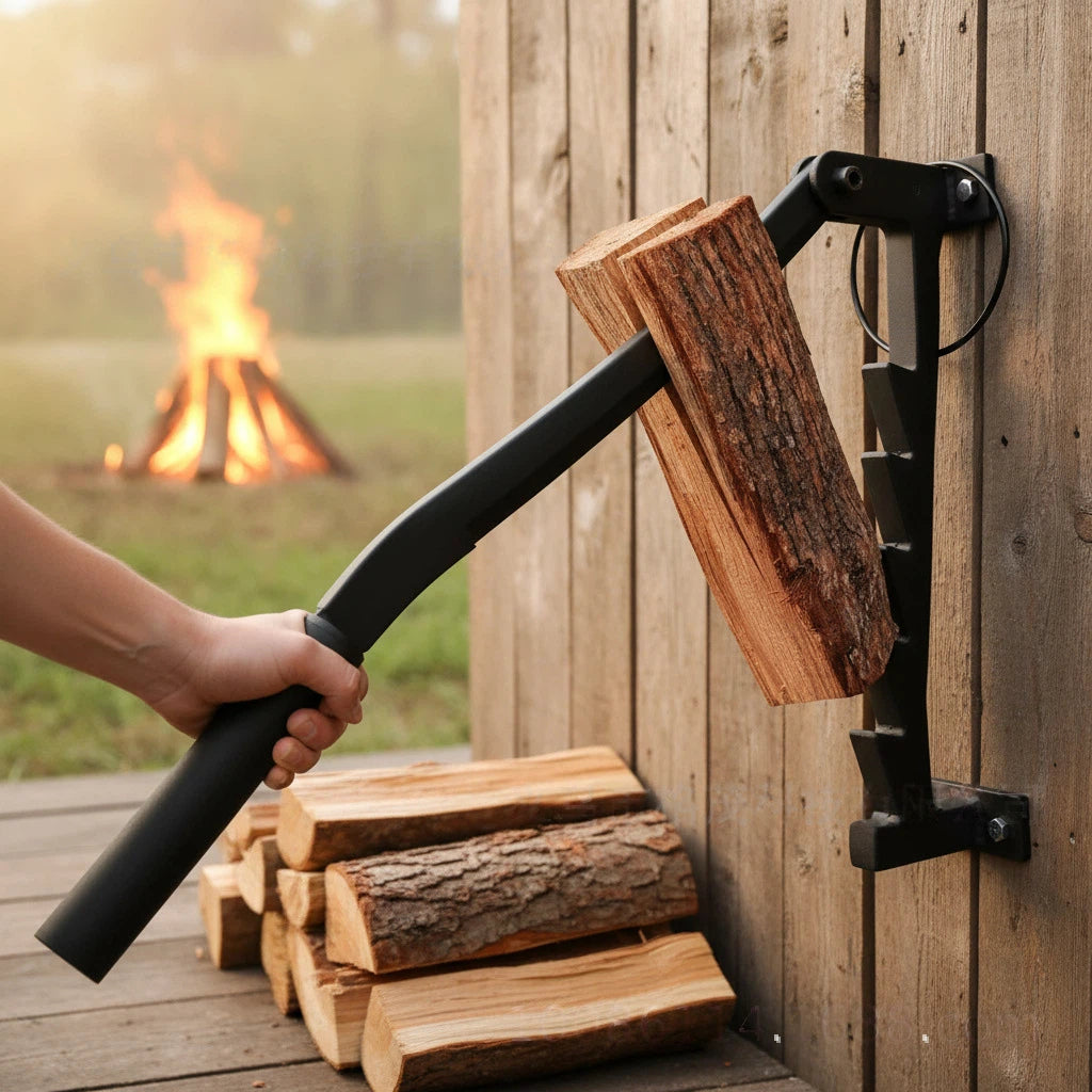 Wand-Holzspalter Manuell – Robustes Gusseisen Anzündholz-Spalter-Set mit Schutzhandschuhen & Montageschrauben – Hebelsystem Brennholzspalter für Kamin, Ofen & Lagerfeuer