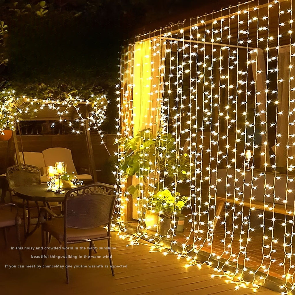 Solar Vorhang Lichterkette Außen 3x2m – LED Lichtvorhang mit Fernbedienung & Haken, IP65 Wasserdicht, 8 Modi, Für Garten, Terrasse, Balkon & Hochzeit (Warmweiß)