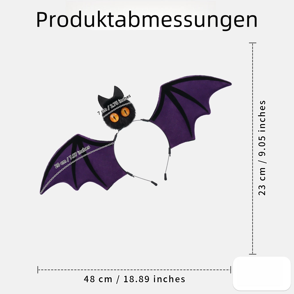 Fledermaus Haarreif für Halloween & Karneval – Niedlicher Plüsch Haarschmuck mit Großen Flügeln