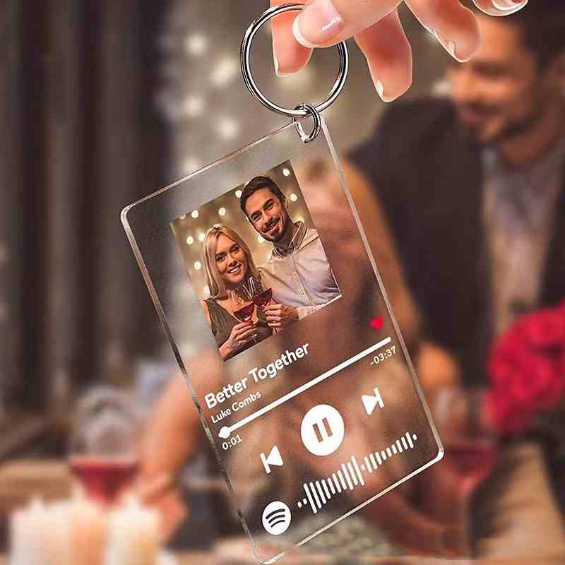 Personalisierter Acryl Musik Schlüsselanhänger mit Foto Individuelles Spotify Design mit QR Code Kreatives Fotogeschenk für besondere Momente