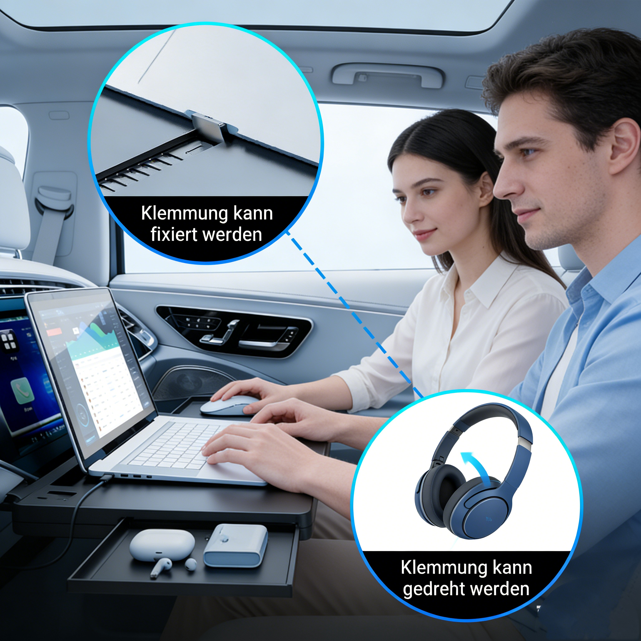 2-in-1 Multifunktionaler Lenkradtisch – Auto Esstisch & Laptoptisch für das Lenkrad – Tablet-Halter & Getränkehalter – Mobiler Arbeitsplatz für PKW & LKW