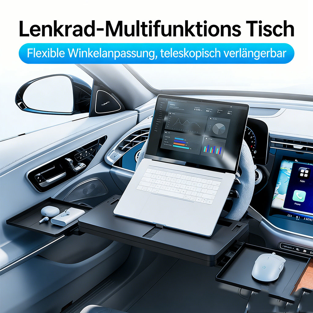 2-in-1 Multifunktionaler Lenkradtisch – Auto Esstisch & Laptoptisch für das Lenkrad – Tablet-Halter & Getränkehalter – Mobiler Arbeitsplatz für PKW & LKW
