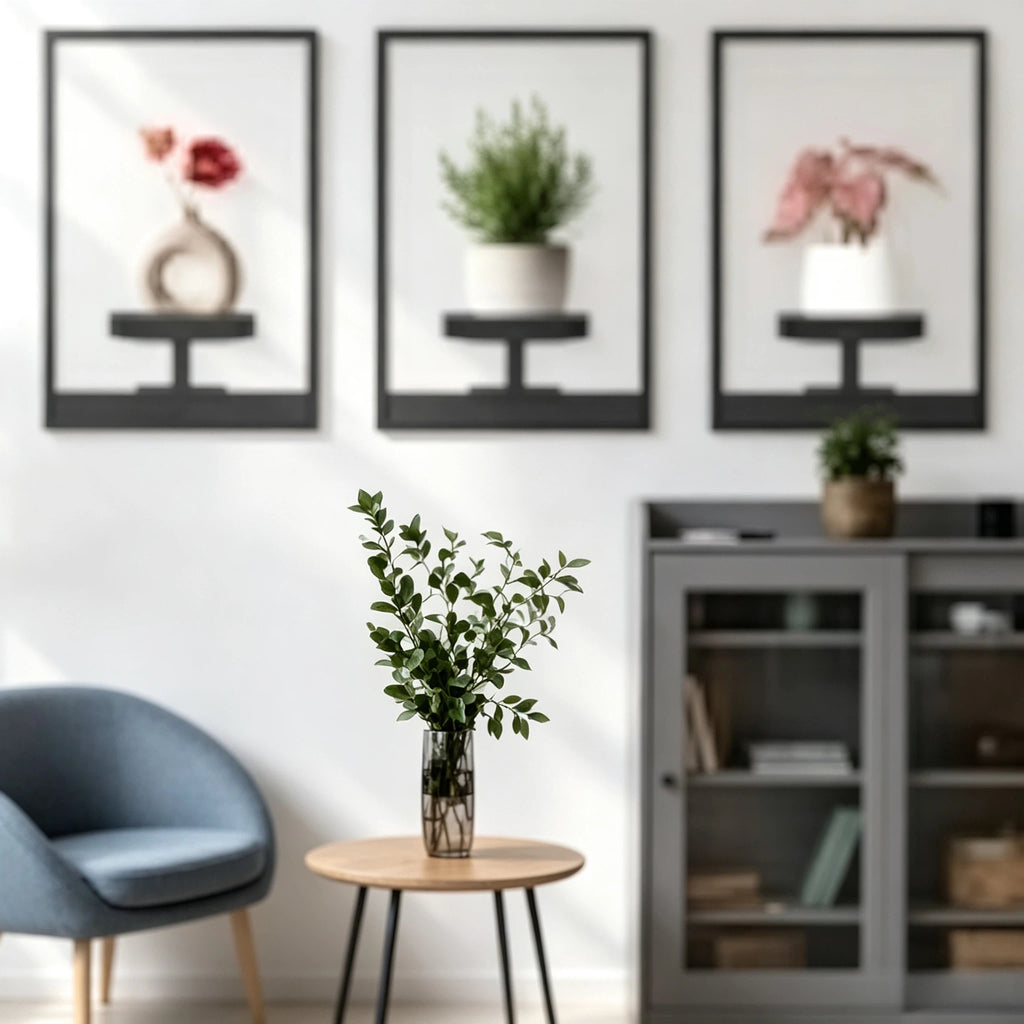 Wand-Pflanzenhalter im Bilderrahmen Design – Moderne Metall Wanddeko für Blumenständer, Pflanzentöpfe & Vasen – Schwarzer Metallrahmen für Wohnzimmer & Balkon