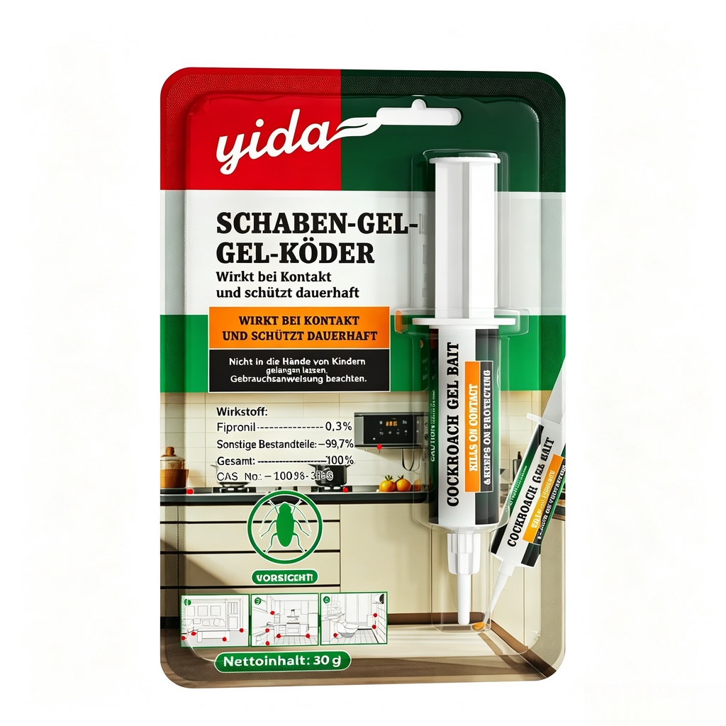 Schaben-Gel-Köder 2er-Set (30g) – Starkes Kakerlakengift mit Fipronil (0,3%), Lang Anhaltende Feuchtigkeit & Hohe Lockwirkung für Küche, Bad & Haushalt