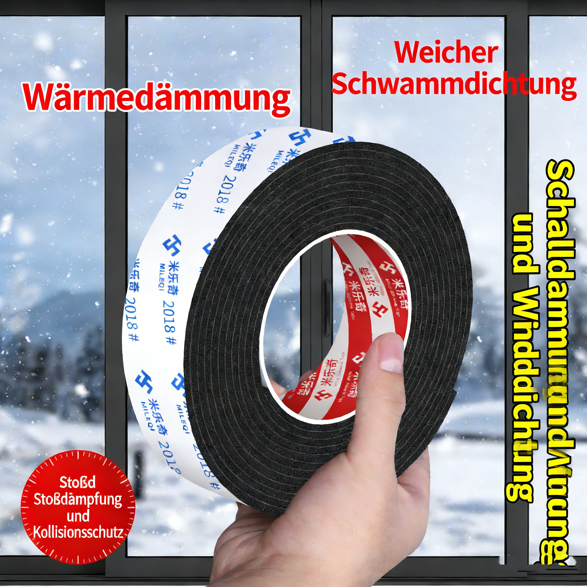 Selbstklebende Schaumstoffdichtung für Fenster und Türen Weiches Dichtungsband für Auto und Haushalt Einseitiges Klebeband gegen Zugluft und Staub