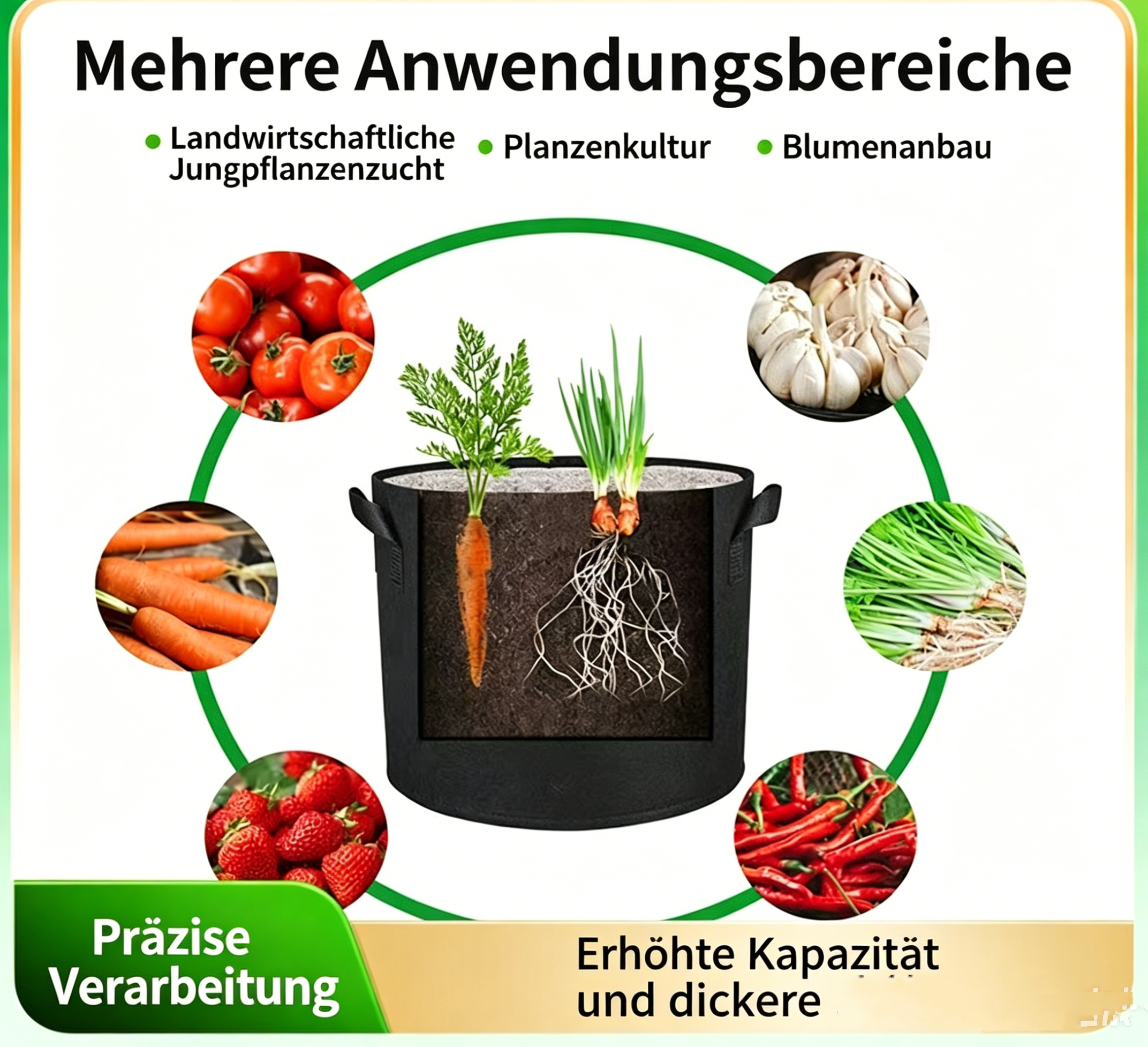 Pflanzsack aus verdicktem Filz mit Sichtfenster: Kartoffelanbaubeutel für Balkon & Garten