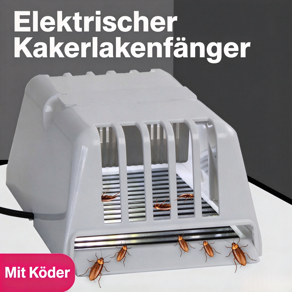 Elektrischer Kakerlakenfänger & Vernichter mit Köder – Hochleistungs Schabenfalle mit 2,8m Netzkabel & 3 Köderbeuteln, Ungiftiges Elektrisches Ungeziefermittel für Küche, Bad & Haushalt