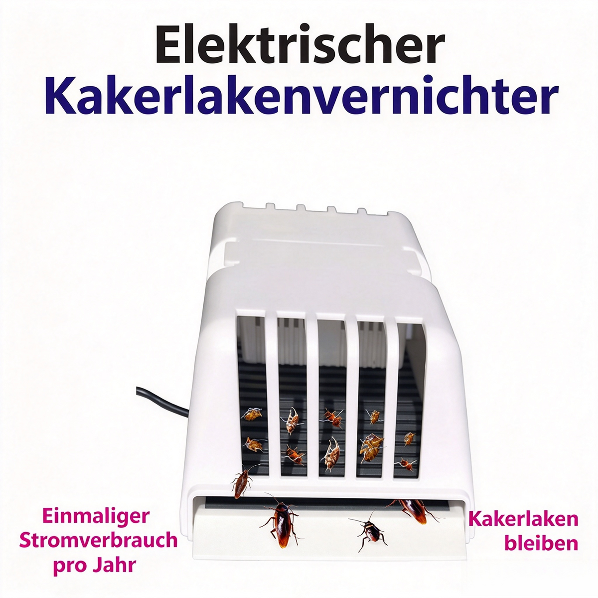 Elektrischer Kakerlakenfänger & Vernichter mit Köder – Hochleistungs Schabenfalle mit 2,8m Netzkabel & 3 Köderbeuteln, Ungiftiges Elektrisches Ungeziefermittel für Küche, Bad & Haushalt
