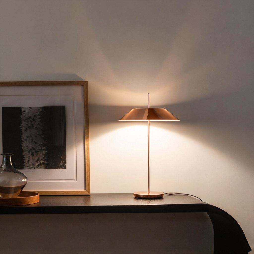 Moderne LED Tischlampe (36cm) im Minimalistischen Schirm-Design – Elegante Nachttischlampe aus Metall für Schlafzimmer, Schreibtisch & Wohnzimmer