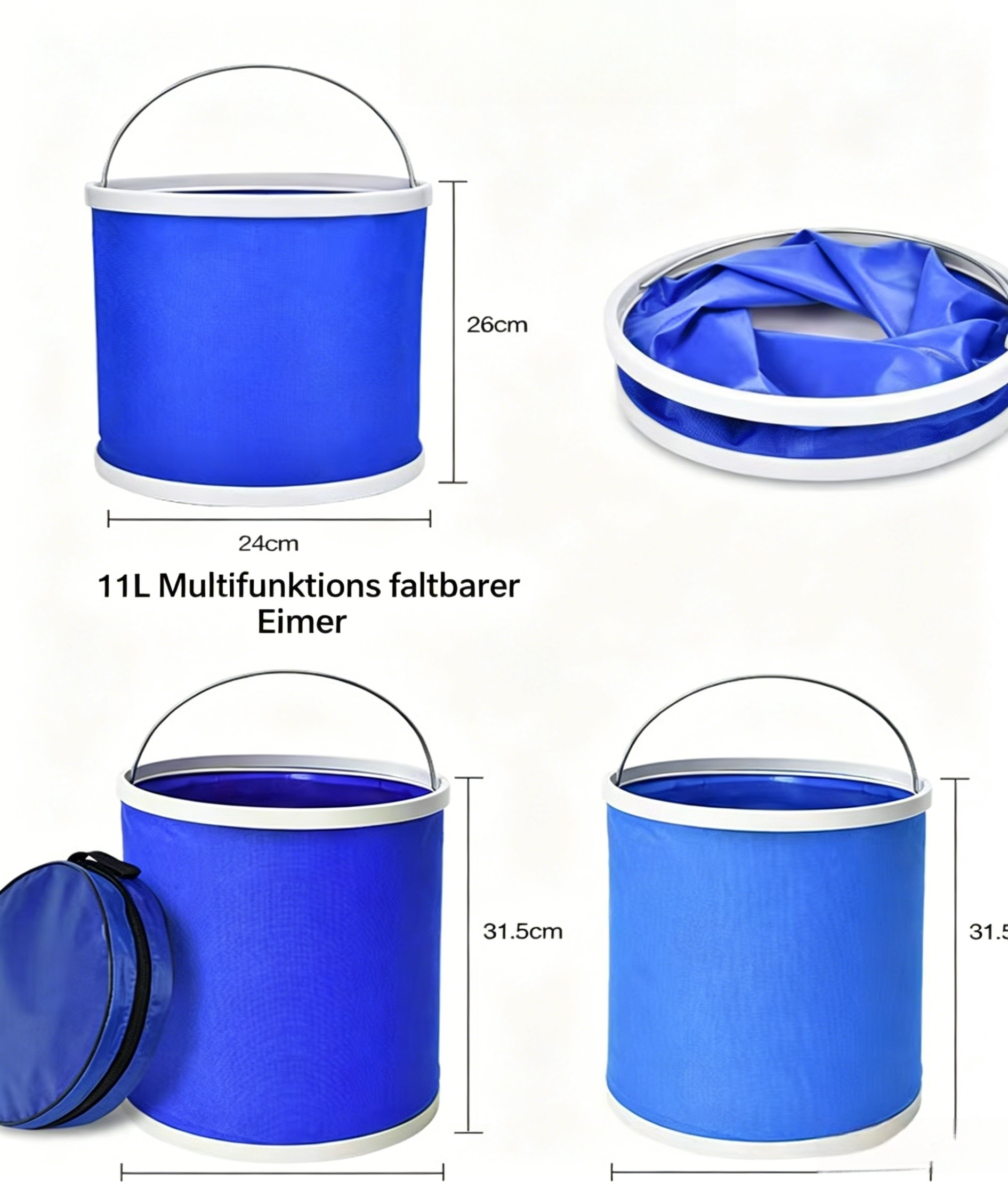 Faltbarer Angeleimer für Outdoor & Camping: Tragbarer Falteimer 9L für Fischfang & Autowäsche
